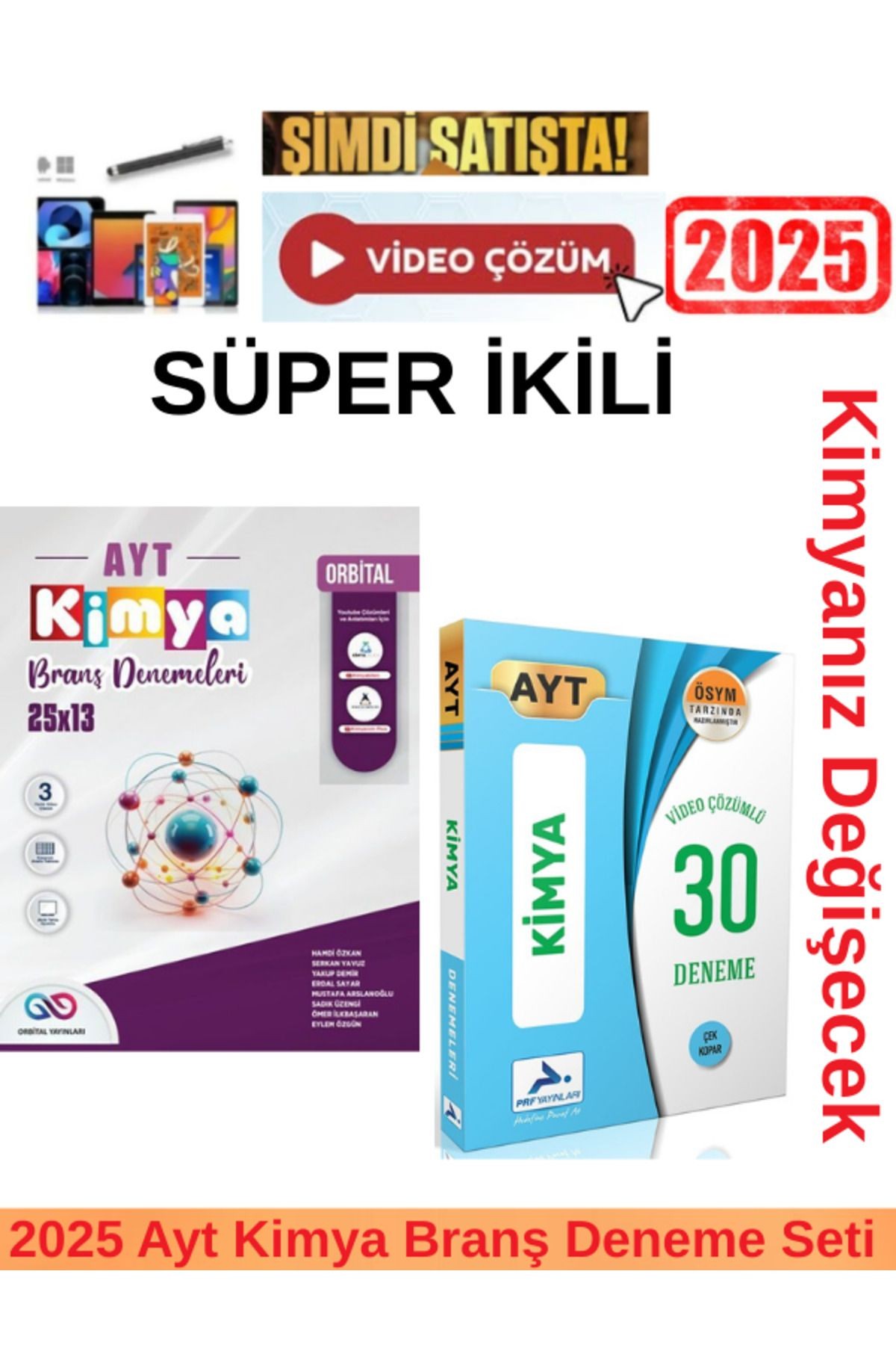 2025 Ayt Kimya 25x13 Branş Deneme+Paraf Ayt Kimya 30 Video Çözümlü Deneme Seti+Android Kalem