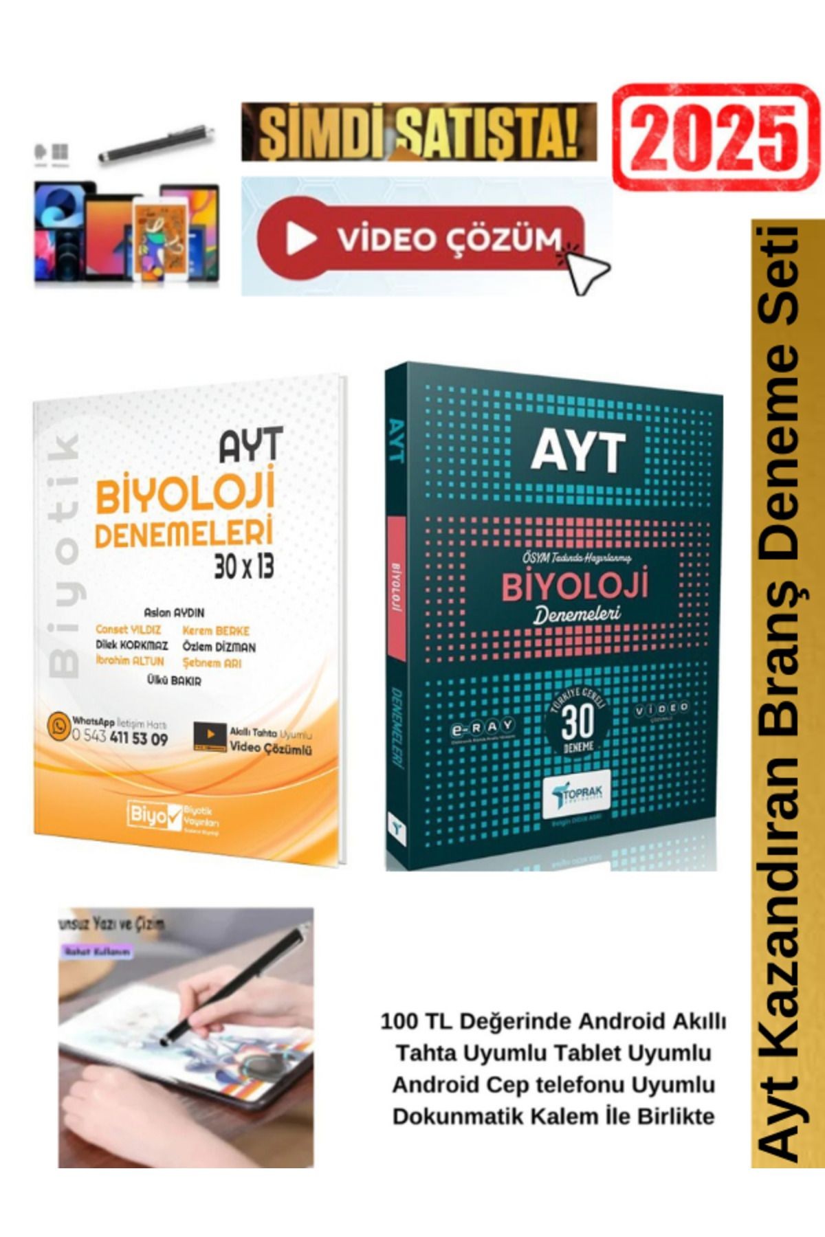 Ayt Biyoloji 30x13 Branş Deneme+Toprak Ayt Biyoloji 30 lu Deneme Seti+Android Kalem