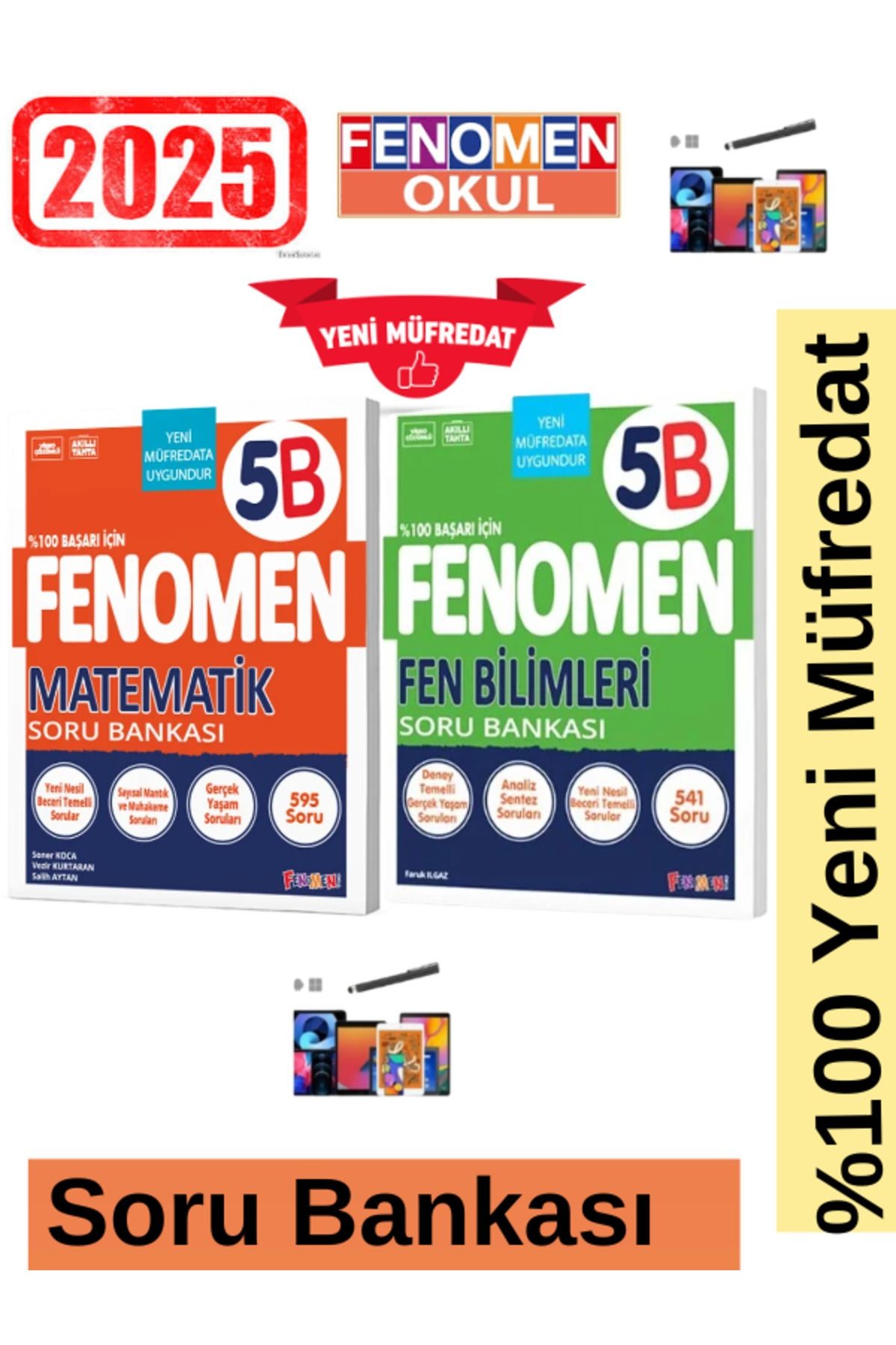 2025 5.Sınıf Matematik(5B)-Fen(5B)Zor %100 Yeni Müfredat Soru Bankası Seti+Kalem