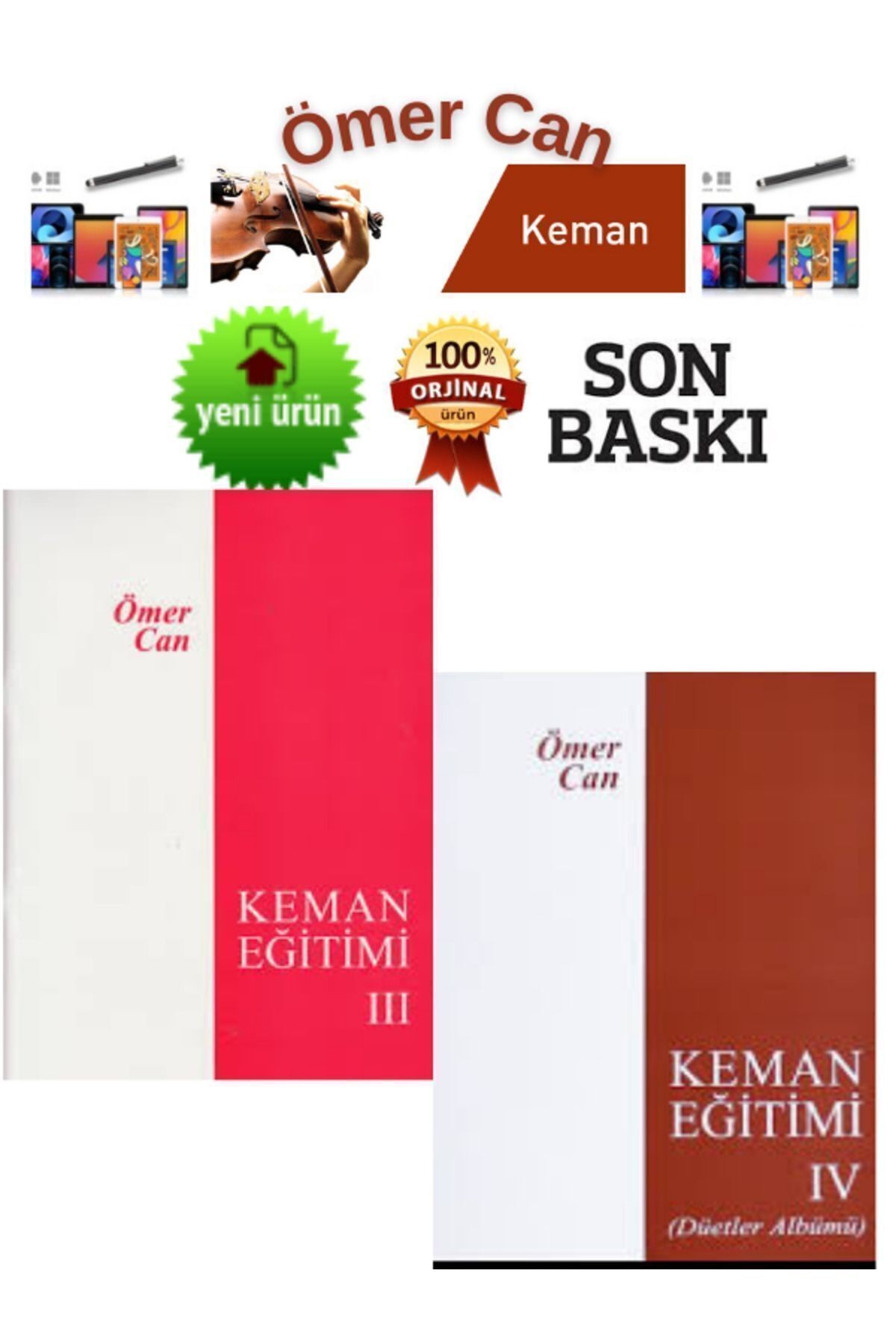 Ömer Can Keman Eğitimi 3-4  (Orijinal Ürün-Son Baskı)2 Kitap+Dokunmatk Kalem
