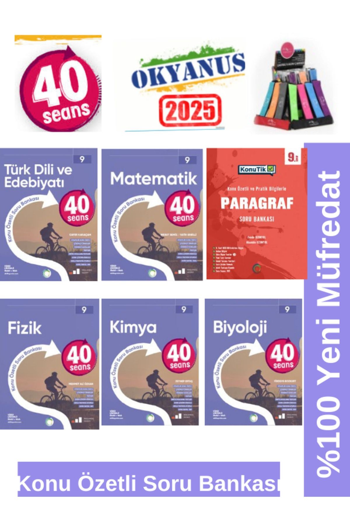 2025 9.Sınıf 40 Seans T.Dili-Paragraf-Mat.-Fizik-Kimya-Biyoloji Konu Özetli Soru Bankası+Kalemlik