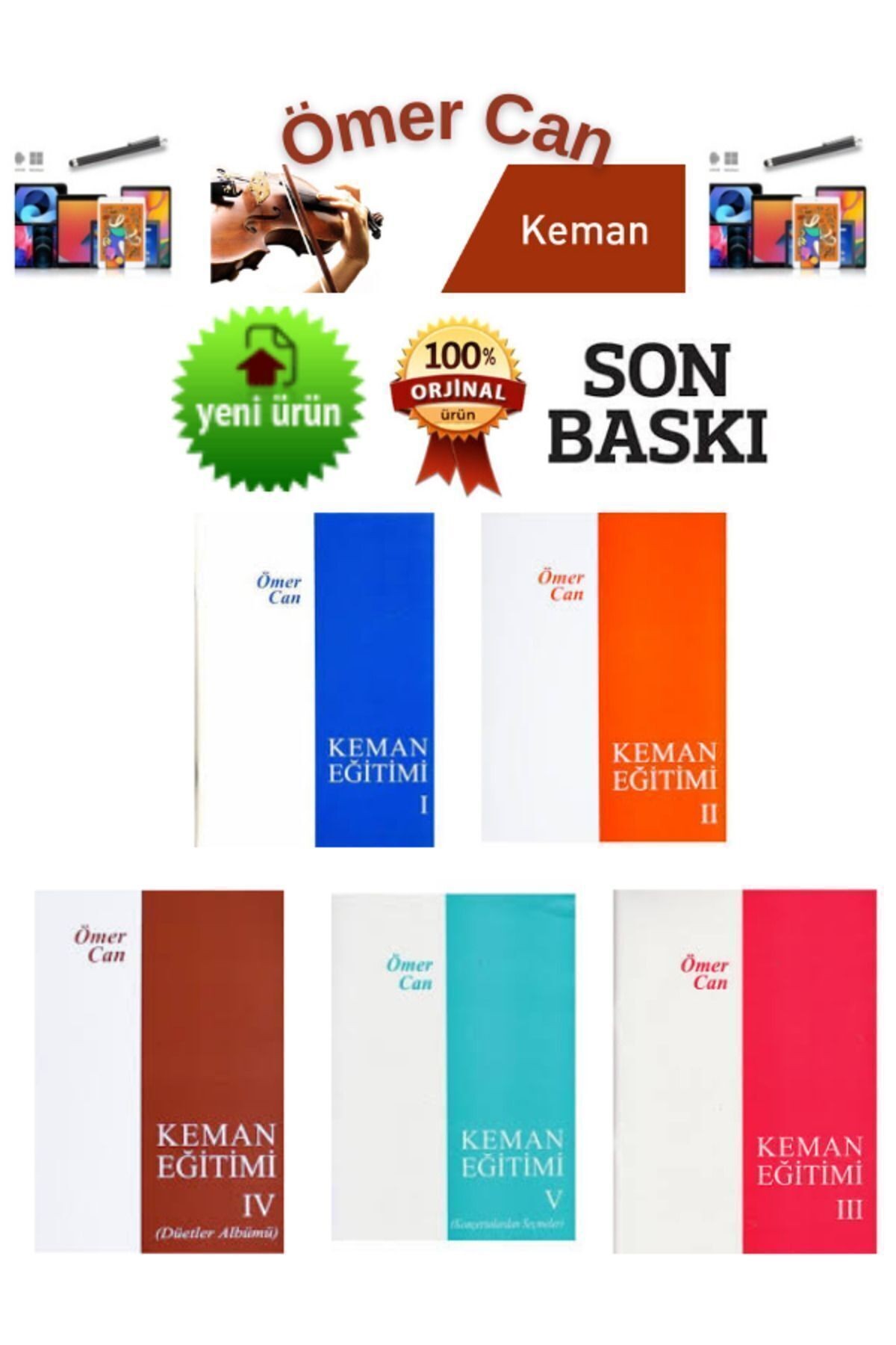 Ömer Can Keman Eğitimi 1-2-3-4-5 (Orijinal Ürün-Son Baskı)5 Kitap+Dokunmatik Kalem