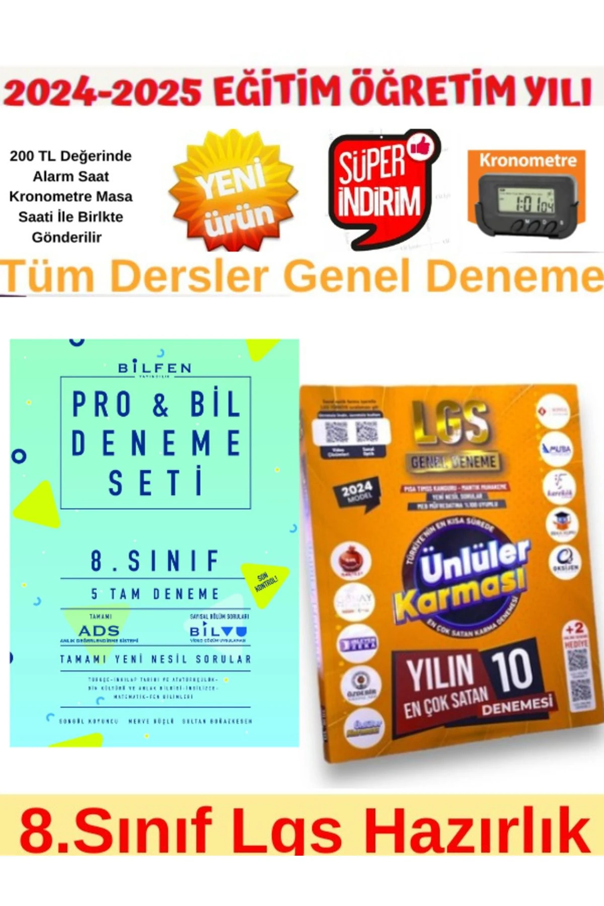 2025 8.Sınıf Lgs Probil 5 li Deneme+Ünlüler 8.Sınıf 10+5 Farklı Yayın Karma Deneme+Kronometre