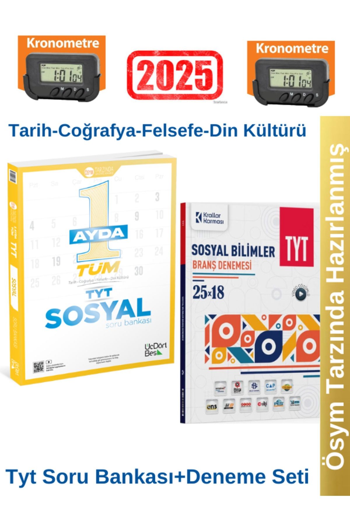 2025 1 Ayda Tüm TYT Sosyal Soru Bankası+Krallar Karması TYT Sosyal  Branş Denemesi+Kronometre