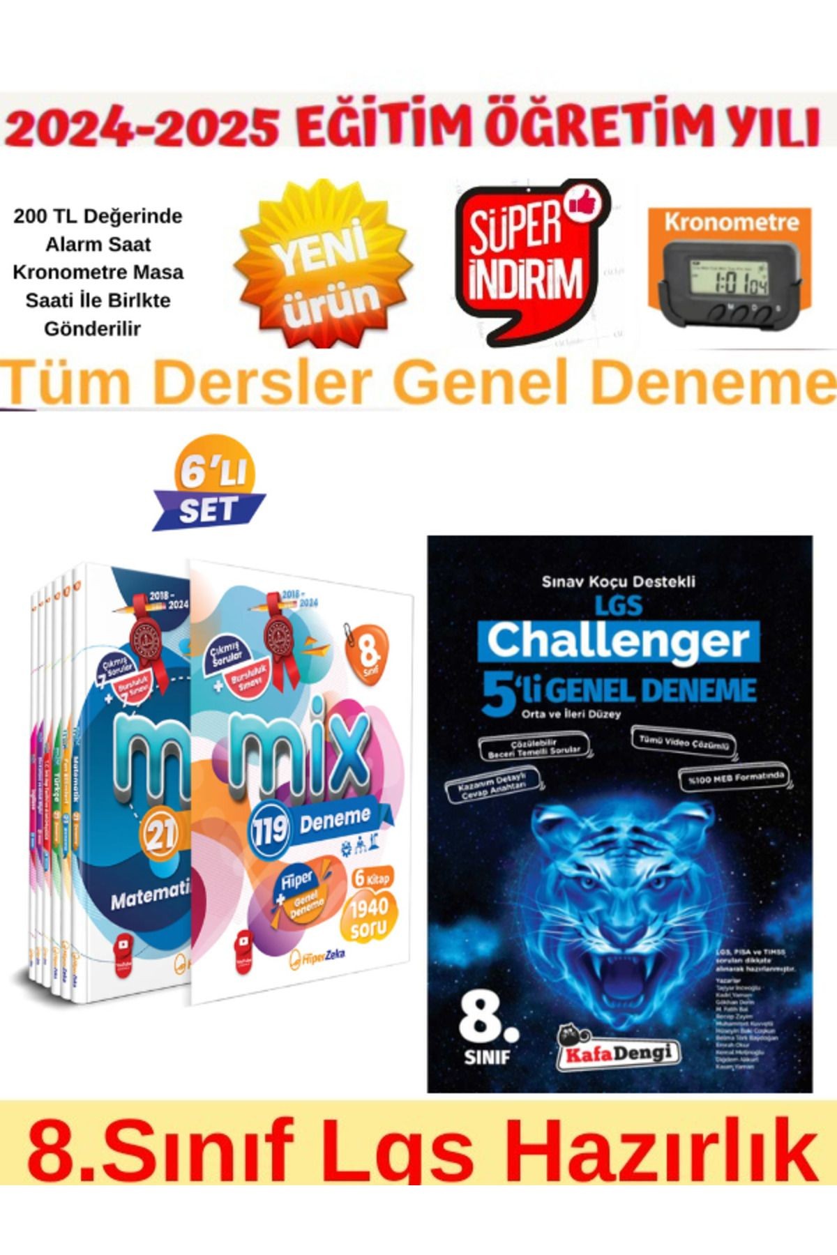 2025 8.Sınıf Mix 119 Deneme+KafaDengi Challenger Tüm Dersler Genel 5 Deneme+Kronometre