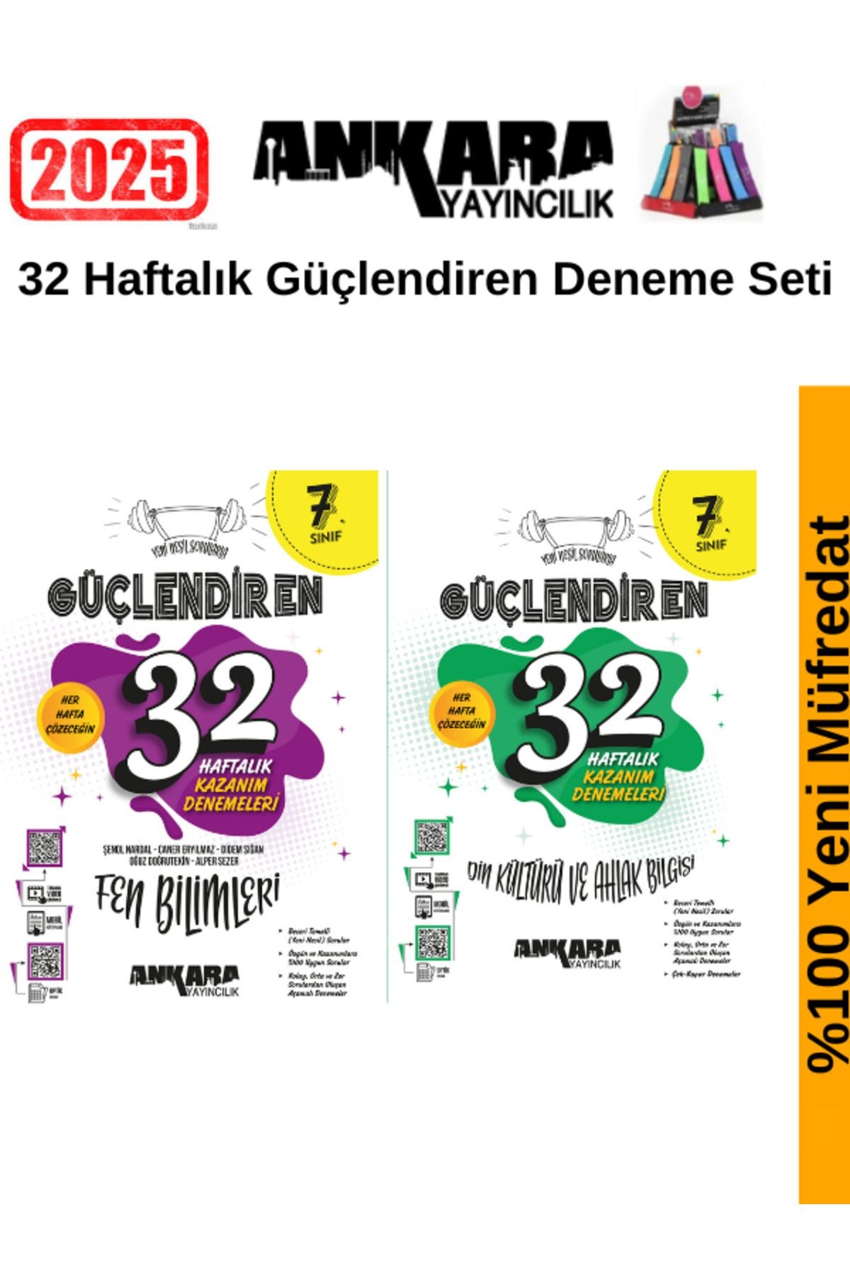 Güncel 2025 7.Sınıf Güçlendiren Fen-Din 32 Hafta Deneme Seti+Kalemlik