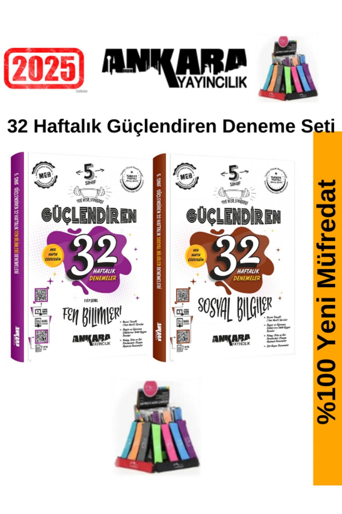 2025 5.Sınıf Güçlendiren Fen-Sosyal 32 Haftalık Deneme Seti+Kalemlik