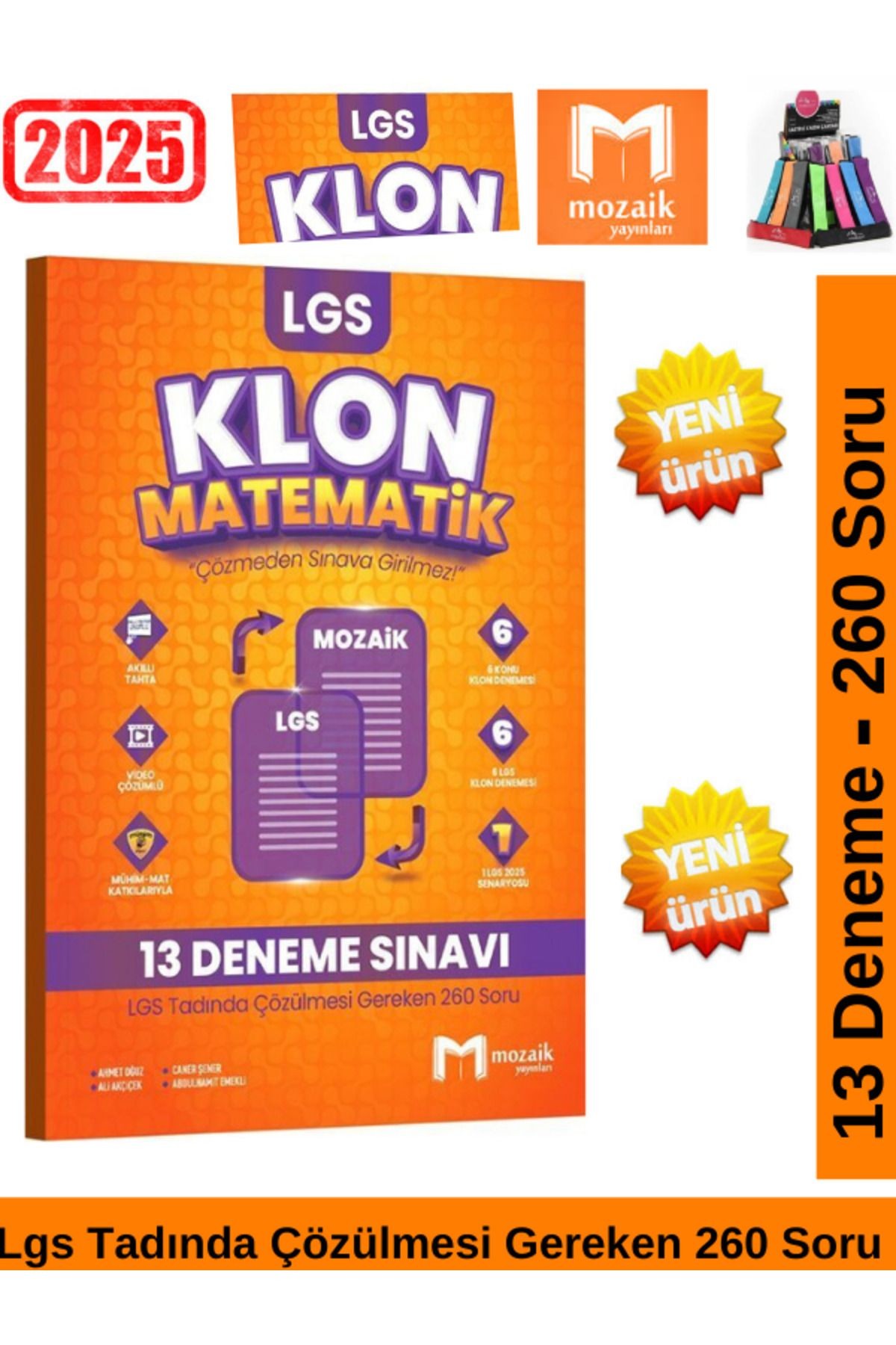 Mozaik 2025 8.Sınıf Klon Lgs Hazılık Matematik 13 Deneme Sınavı 260 Soru Deneme Kitabı+Kalemlik