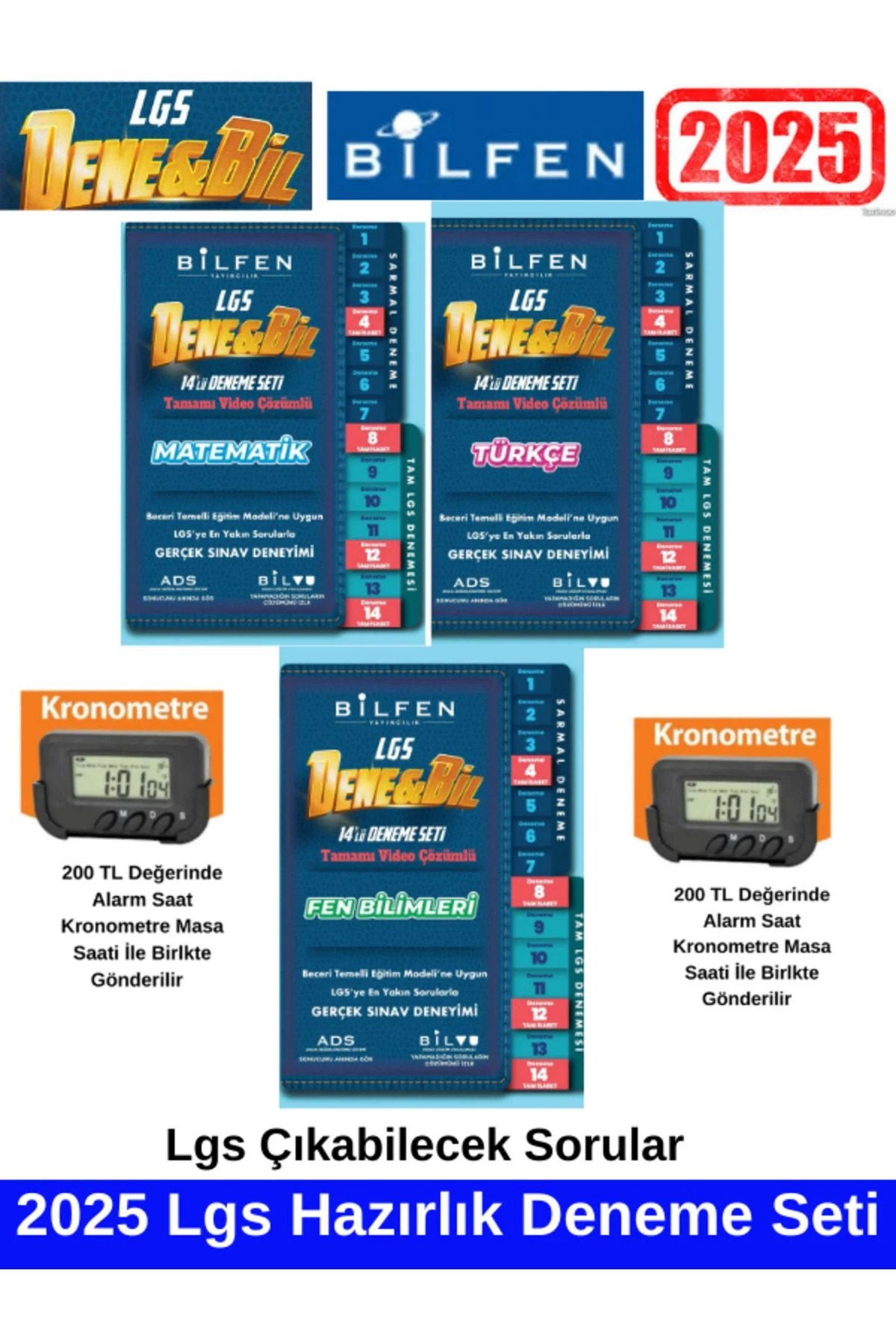 2025 Denebil 8.Sınıf Lgs Hazırlık Matematik14-Fen14-Türkçe14  Deneme Seti+Kronometre