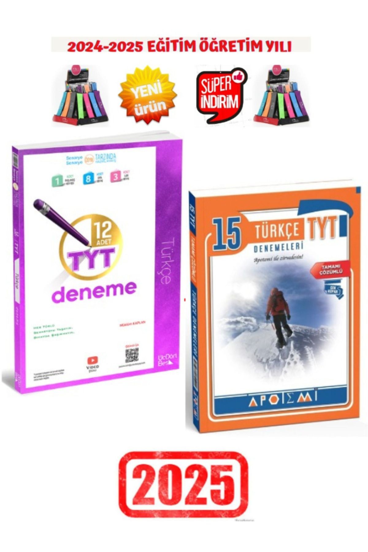 2025 Tyt Türkçe 12Adet ÇözümlüDeneme+Apotemi 2025 Tyt Türkçe 15 Deneme Seti+Kalemlik