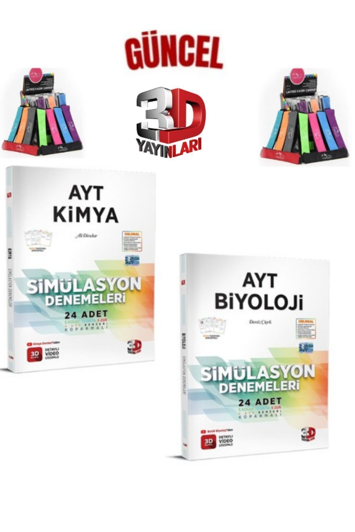 2025 3D Çözüm Ayt Kimya(24)-Biyoloji(24) 48 Adet Koparmalı Deneme Seti+Cambridge Kalemlik