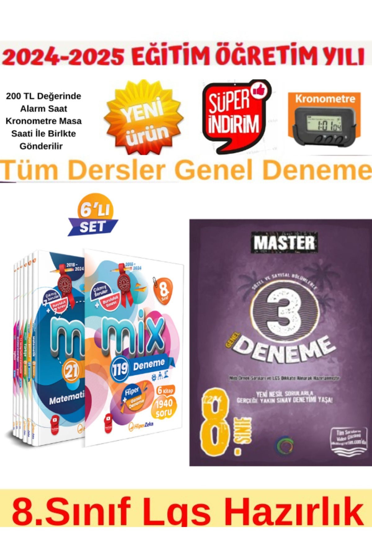 2025 8.Sınıf Mix 119 Deneme+Okyanus Master 8.Sınıf Lgs Tüm Dersler 3lü Deneme+Kronometre