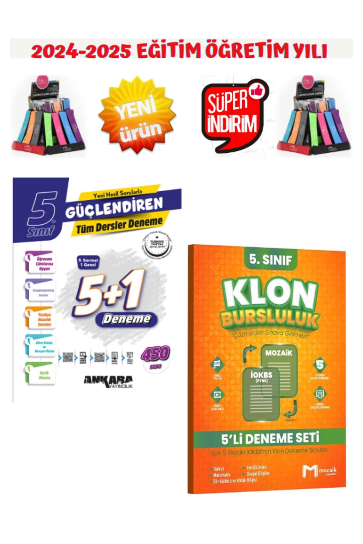 2025 Güçlendiren 5.Sınıf Tüm Dersler 5+1 450 Soru Deneme+Mozaik Yayınları 5.Sınıf Klon 5li Deneme