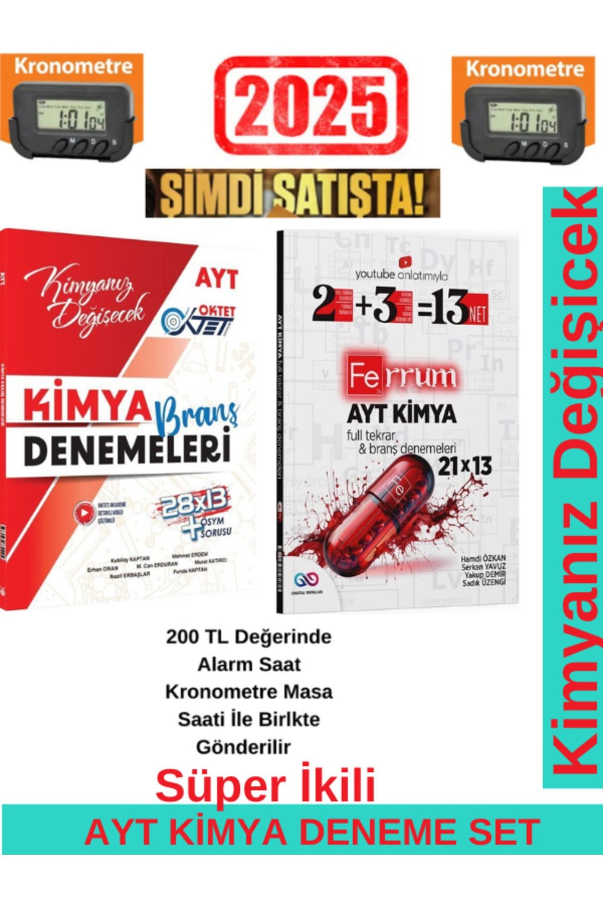 Oktet 2025 Ayt Kimya 28x13 Deneme+Ferrum Ayt Kimya 21x13 Branş Deneme Seti+Kronometre