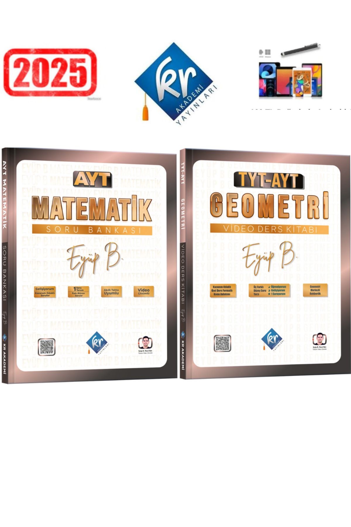 Eyüp B. AYT Matematik Soru Bankası & TYT AYT Geometri Video Ders Kitabı Seti KR +Android Kalem