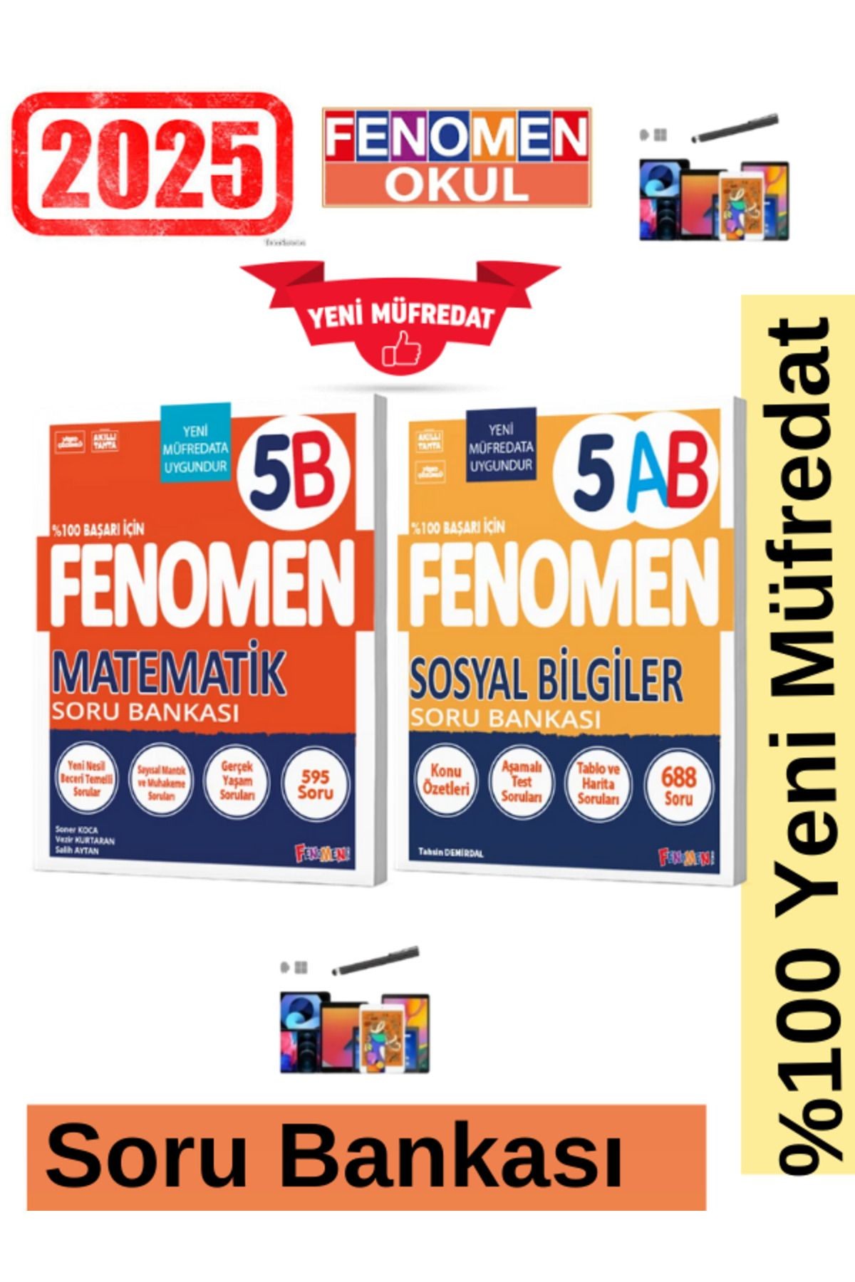 2025 5.Sınıf Matematik 5(B)Zor-Sosyal 5(A-B) %100 Yeni Müfredat Soru Bankası Seti+Kalem