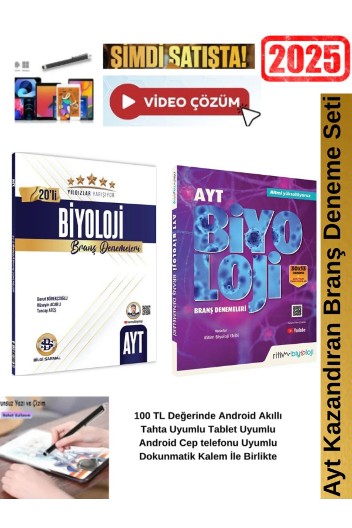 Yıldızlar Ayt Biyoloji 20 li Branş Deneme+Ritm Ayt Biyoloji 20x13  Deneme Seti+Android Kalem