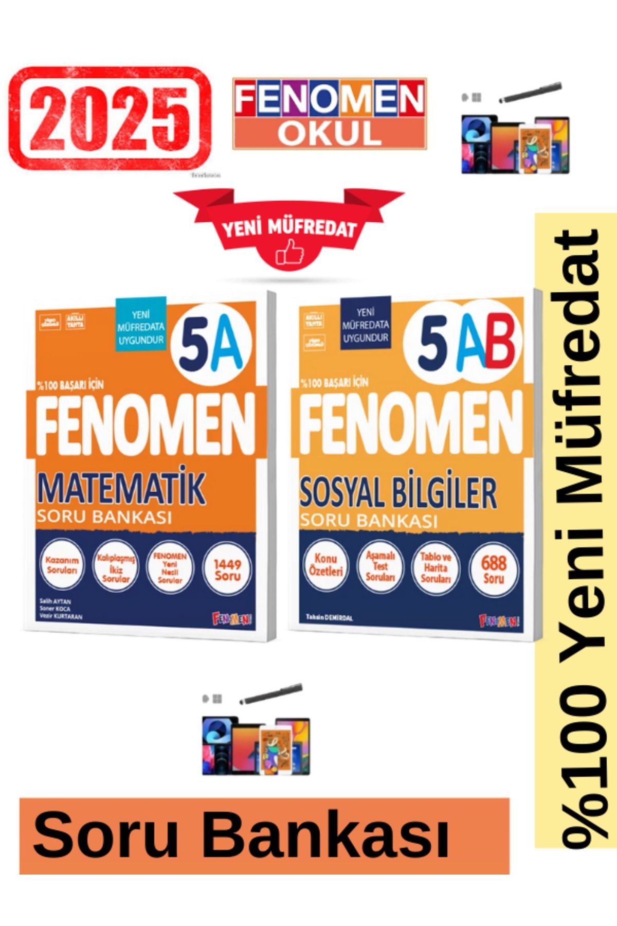 2025 5.Sınıf Matematik(A)Kolay 1449 Soru-Sosyal(A-B)688 Soru Yeni Müfredat Soru Bankası Seti+Kalem