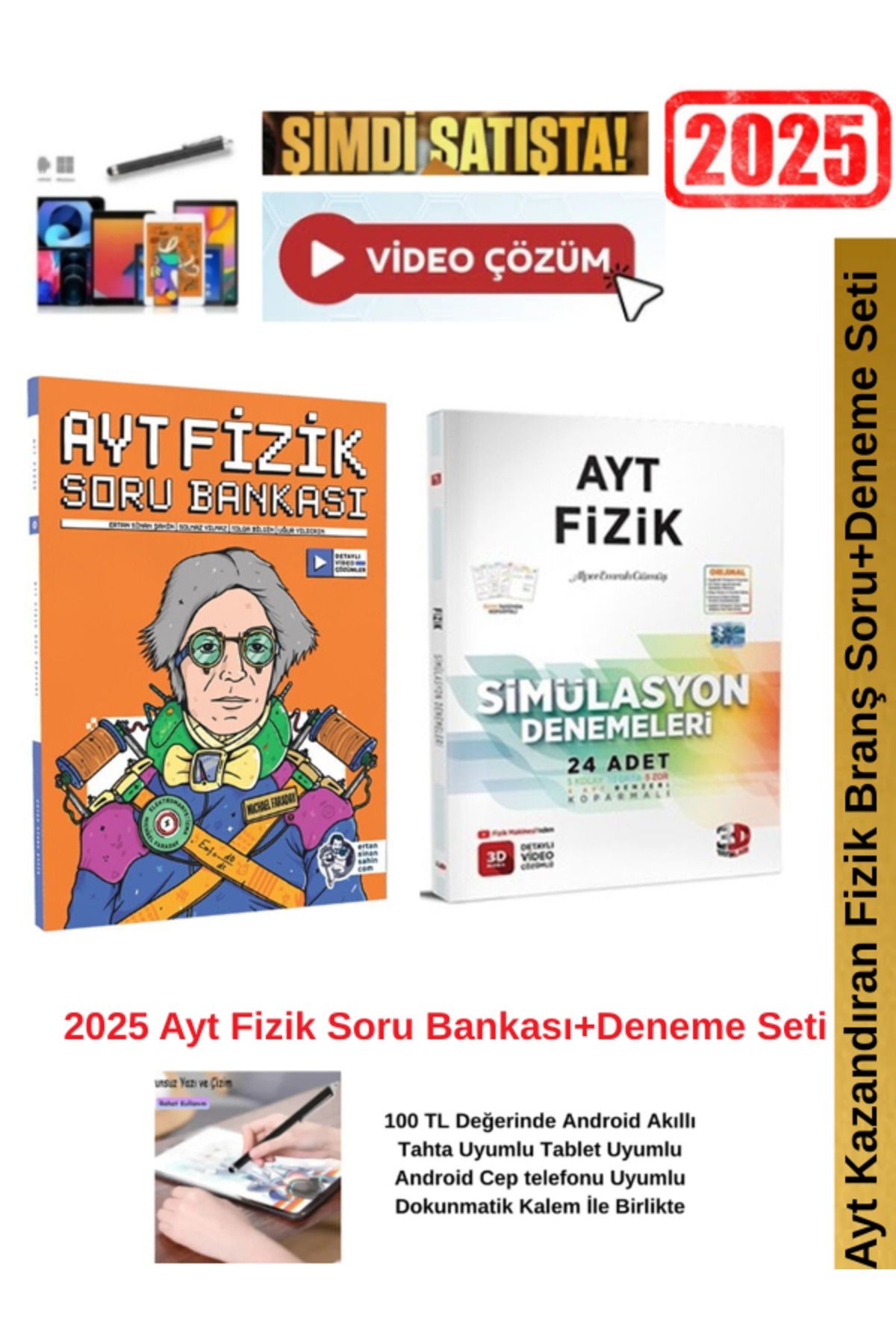Ertan Sinan Şahin 2025 Ayt Fizik Soru Bankası+3D Yayınları AYT Fizik Simülasyon 24 Deneme+Kalem