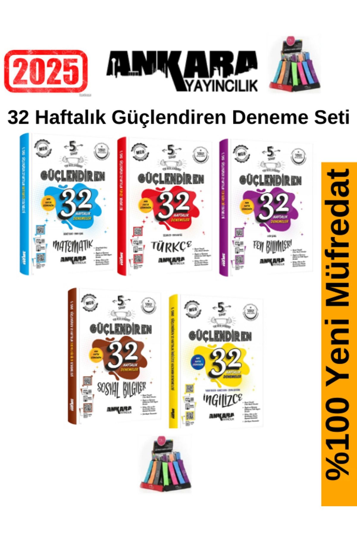 2025 5.Sınıf Güçlendiren Mat-Türkçe-Fen-Sosyal-İng. 32 Haftalık Deneme Seti+Kalemlik