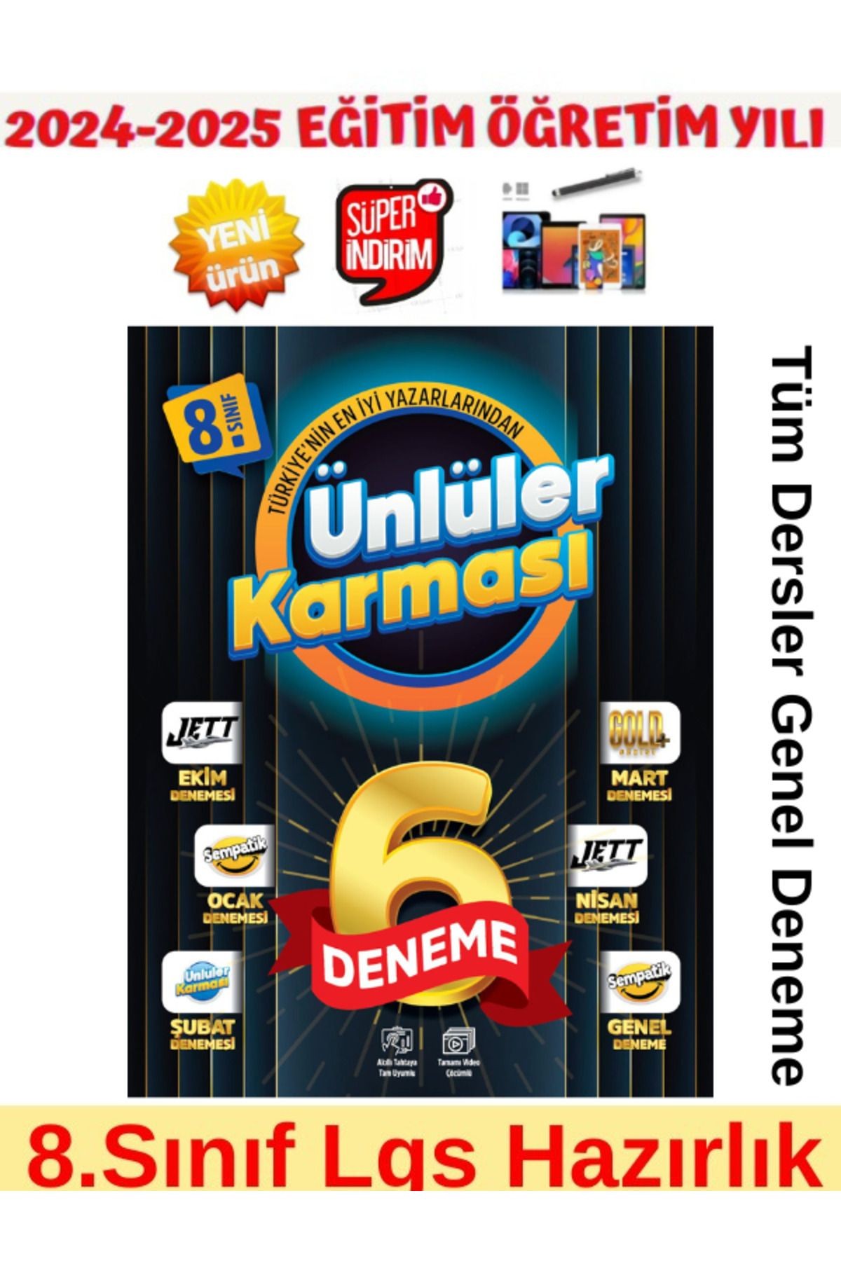 Ünlüler Karması 2025 8.Sınıf Lgs Hazırlık 6 Farklı Yayın En Deneme+Android Kalem