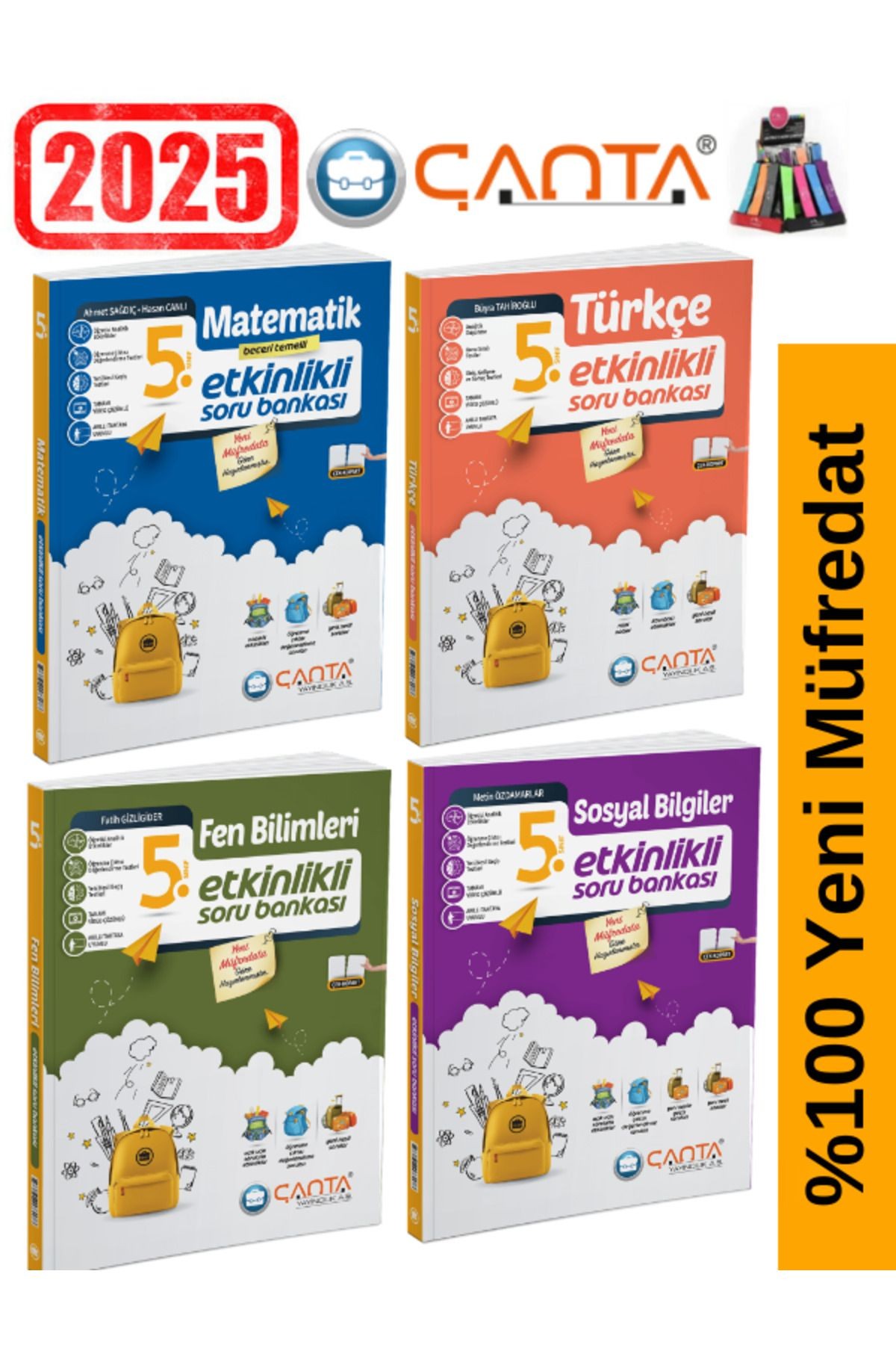 Çanta Yayınları 5.Sınıf Matematik-Türkçe-Fen-Sosyal Video Çözümlü Etkinlikli Soru Bankası+Kalemlik