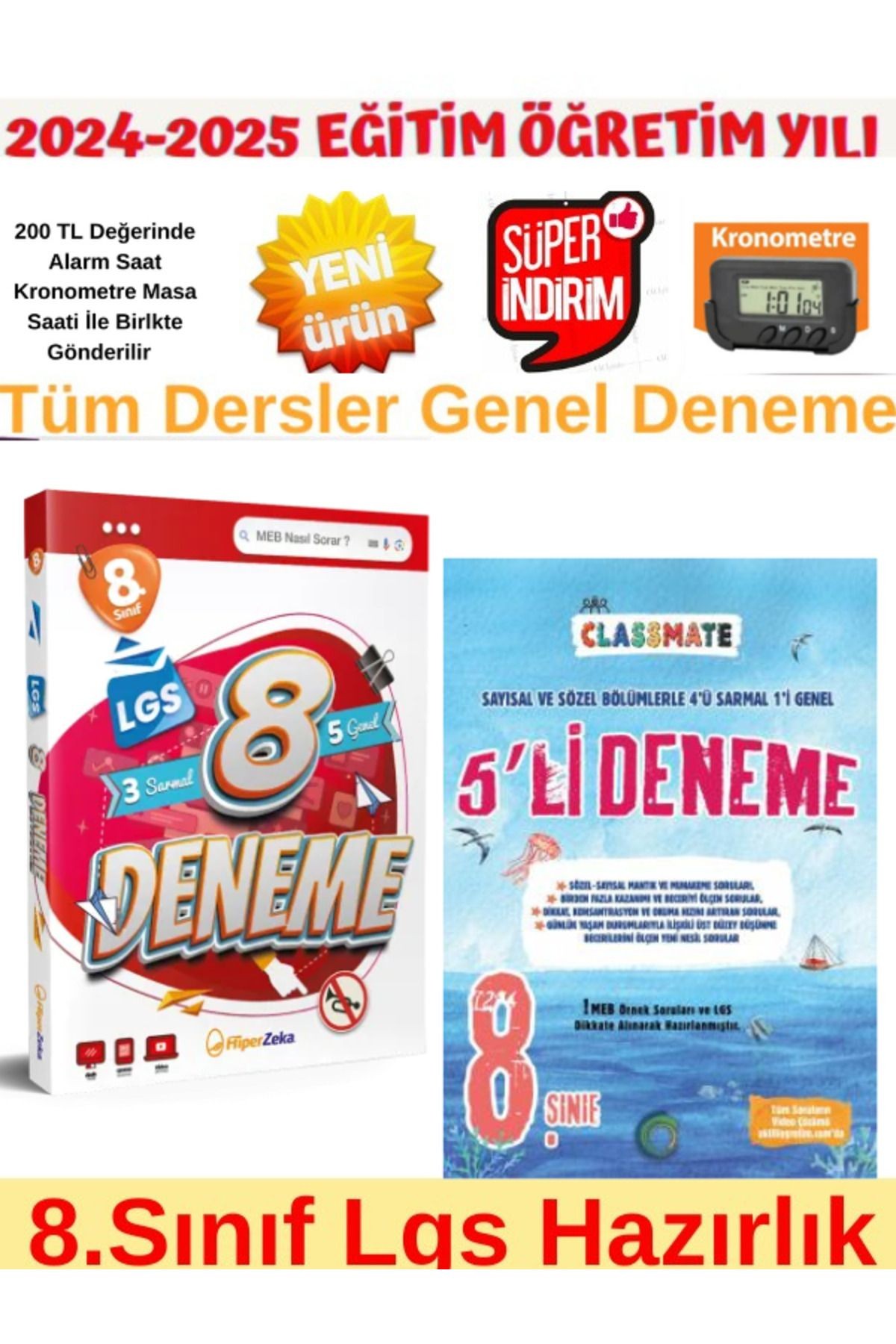 2025 8.Sınıf Lgs Tüm Dersler 3+5 Deneme+Okyanus 8.Sınıf Lgs Tüm Dersler 5Li Deneme+Kronometre