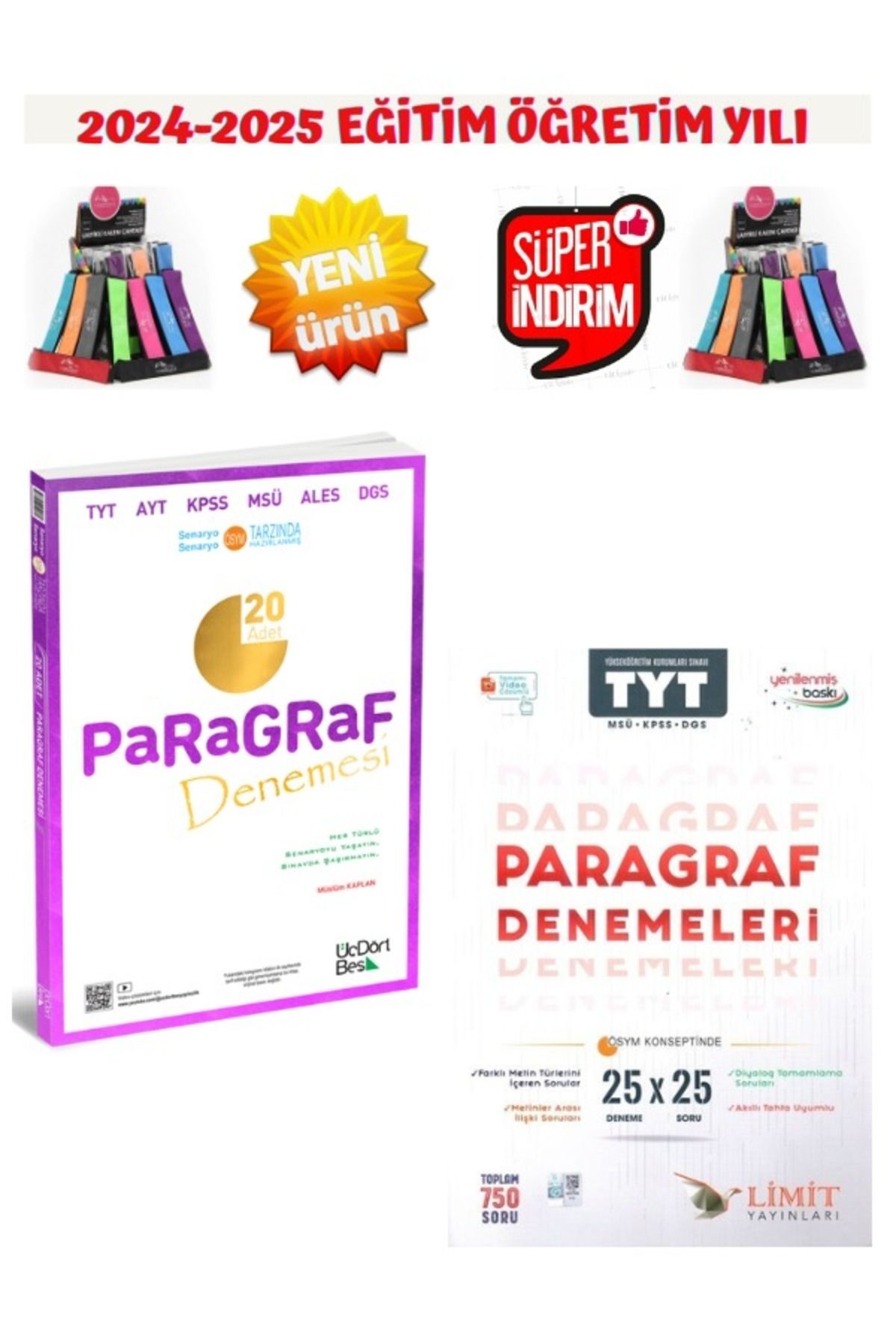 2025 Tyt-Ayt 345  Paragraf 20 Li Deneme+Limit Tyt Paragraf 25x25 Deneme+Kalemlik