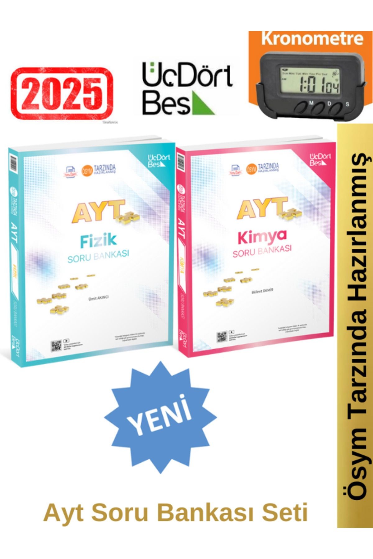 2025 Ayt Fizik-Kimya Video Çözümlü Soru Bankası Seti(2 Kitap)Yeni Ürün+Kronometre