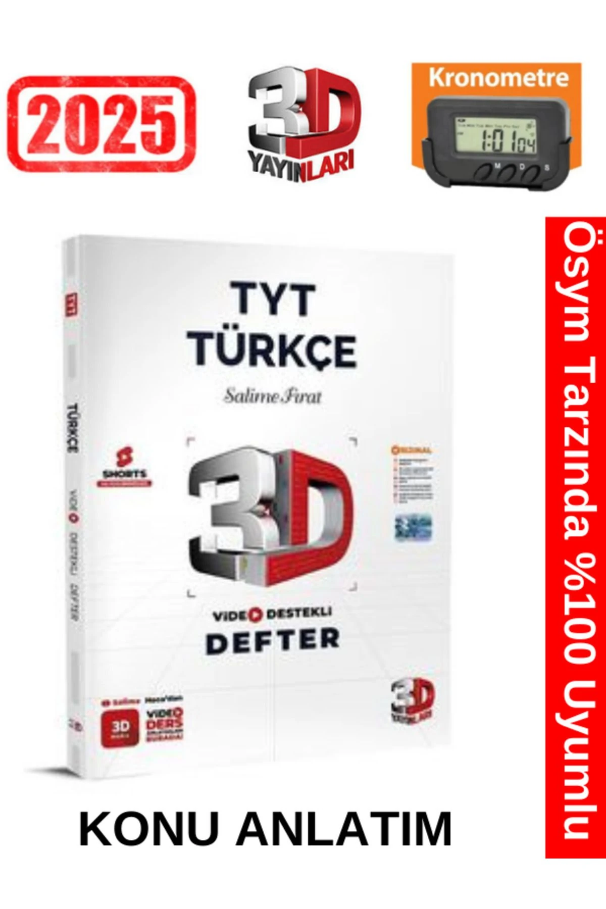 3D Yayınları 2025 TYT Türkçe Video Destekli Defter+Kronometre