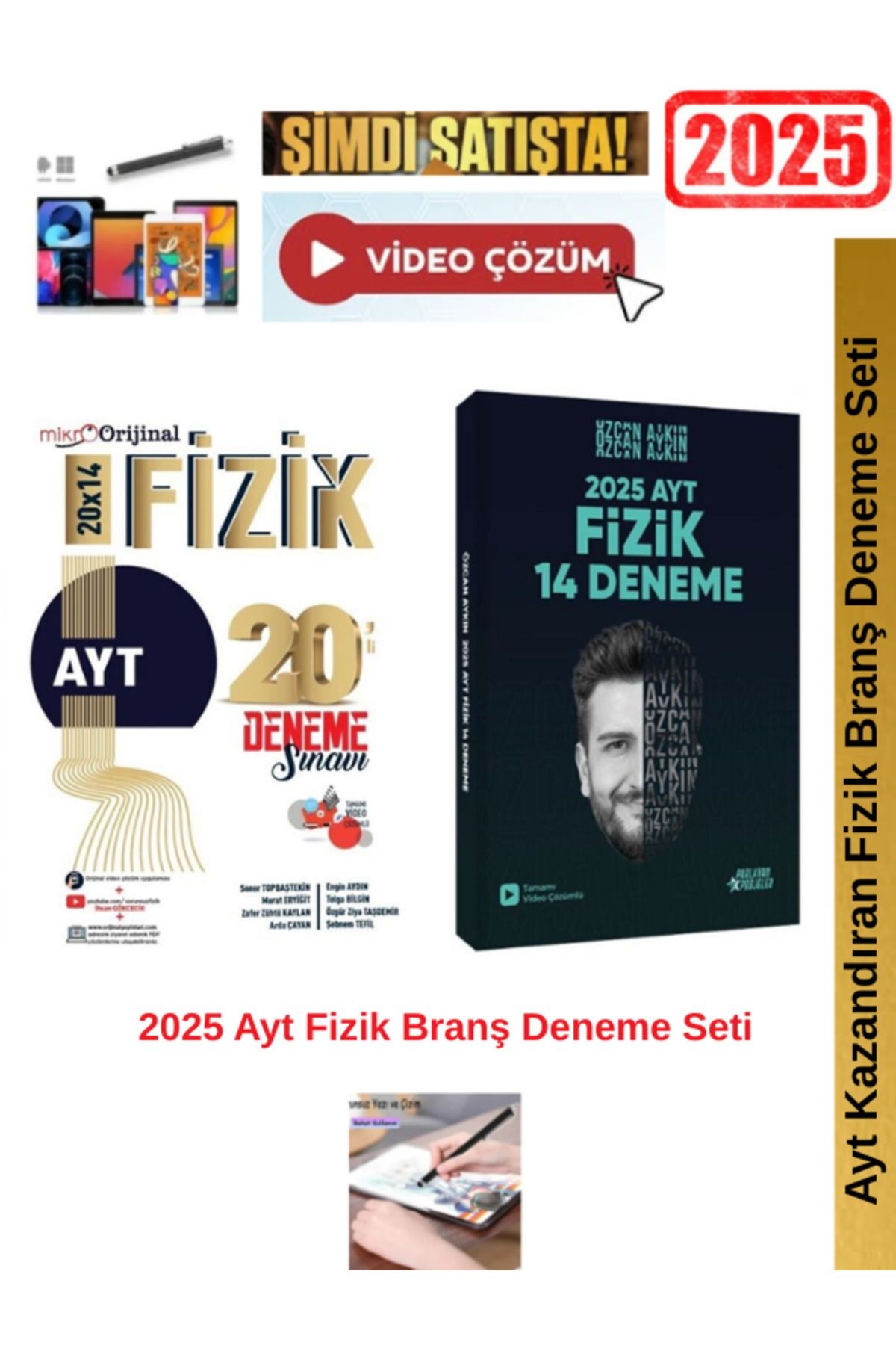 Mikro Orijinal Ayt Fizik 20x14 lü Deneme+Özcan Aykın 2025 Ayt Fizik 14lü Deneme Seti+Android Kalem