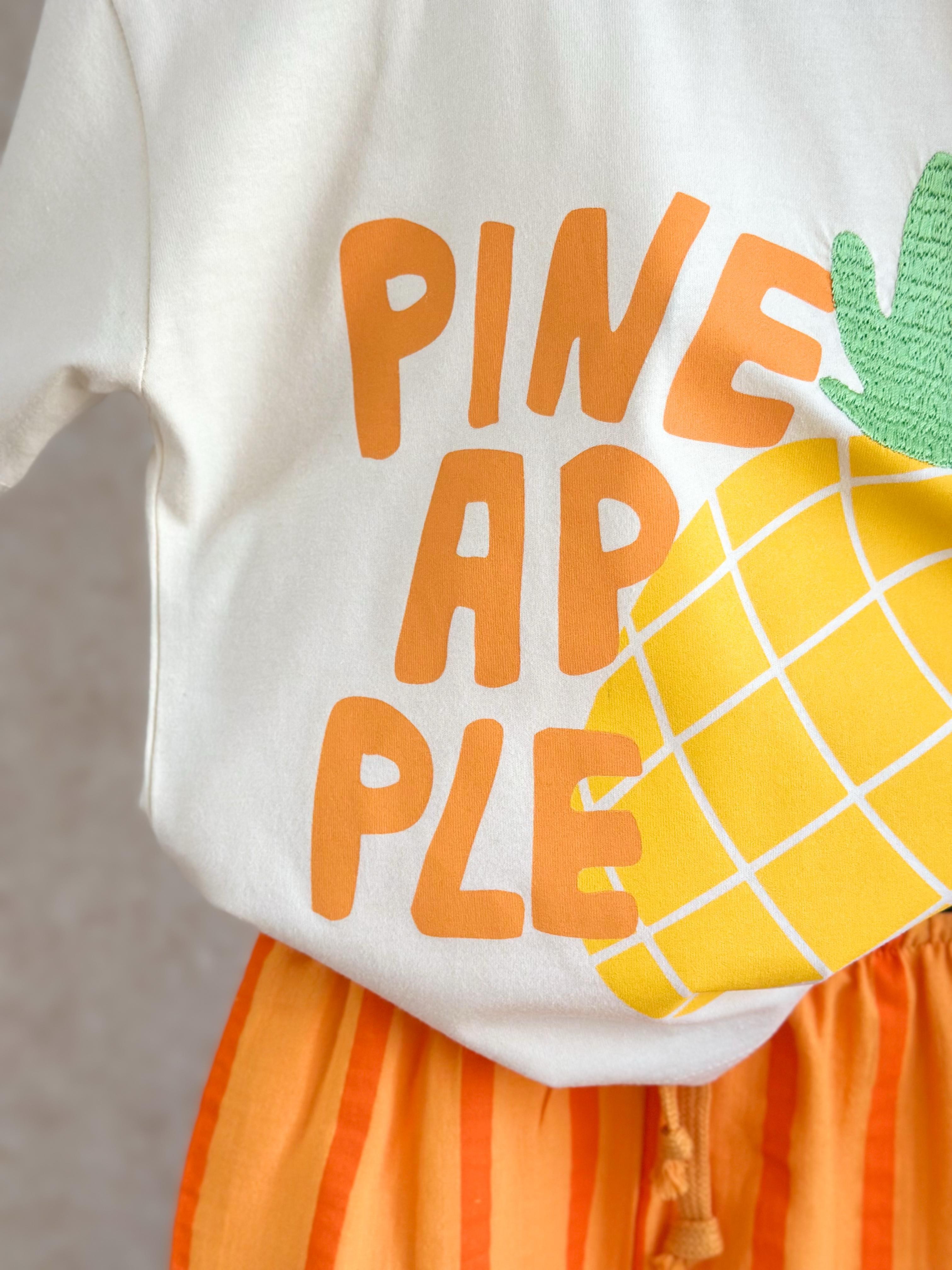 Turuncu Ananas Baskılı Pantolonlu Kız Çocuk Müslin Takım