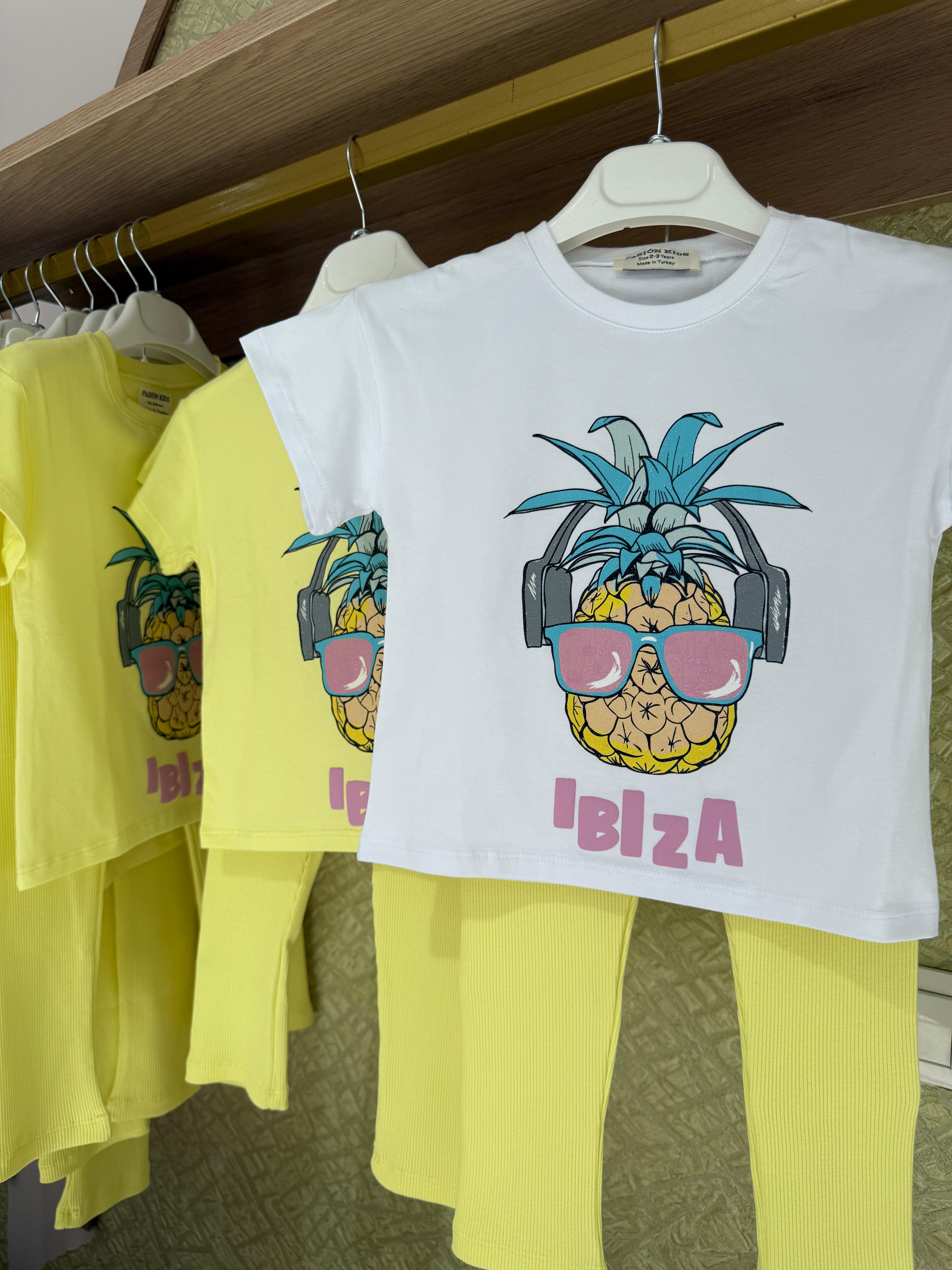 Simli Ananas Baskılı Beyaz Kız Takım