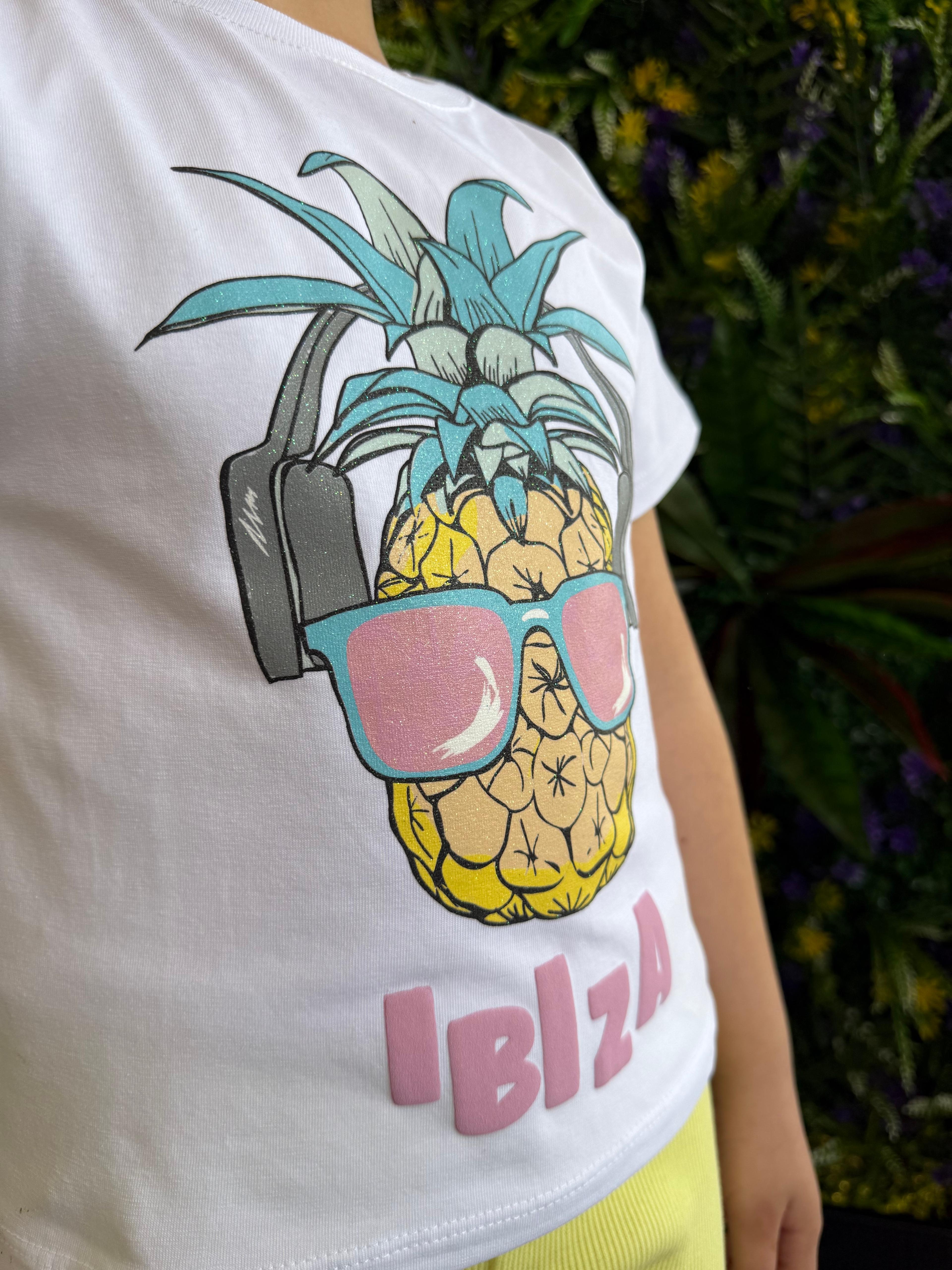Simli Ananas Baskılı Beyaz Kız Takım