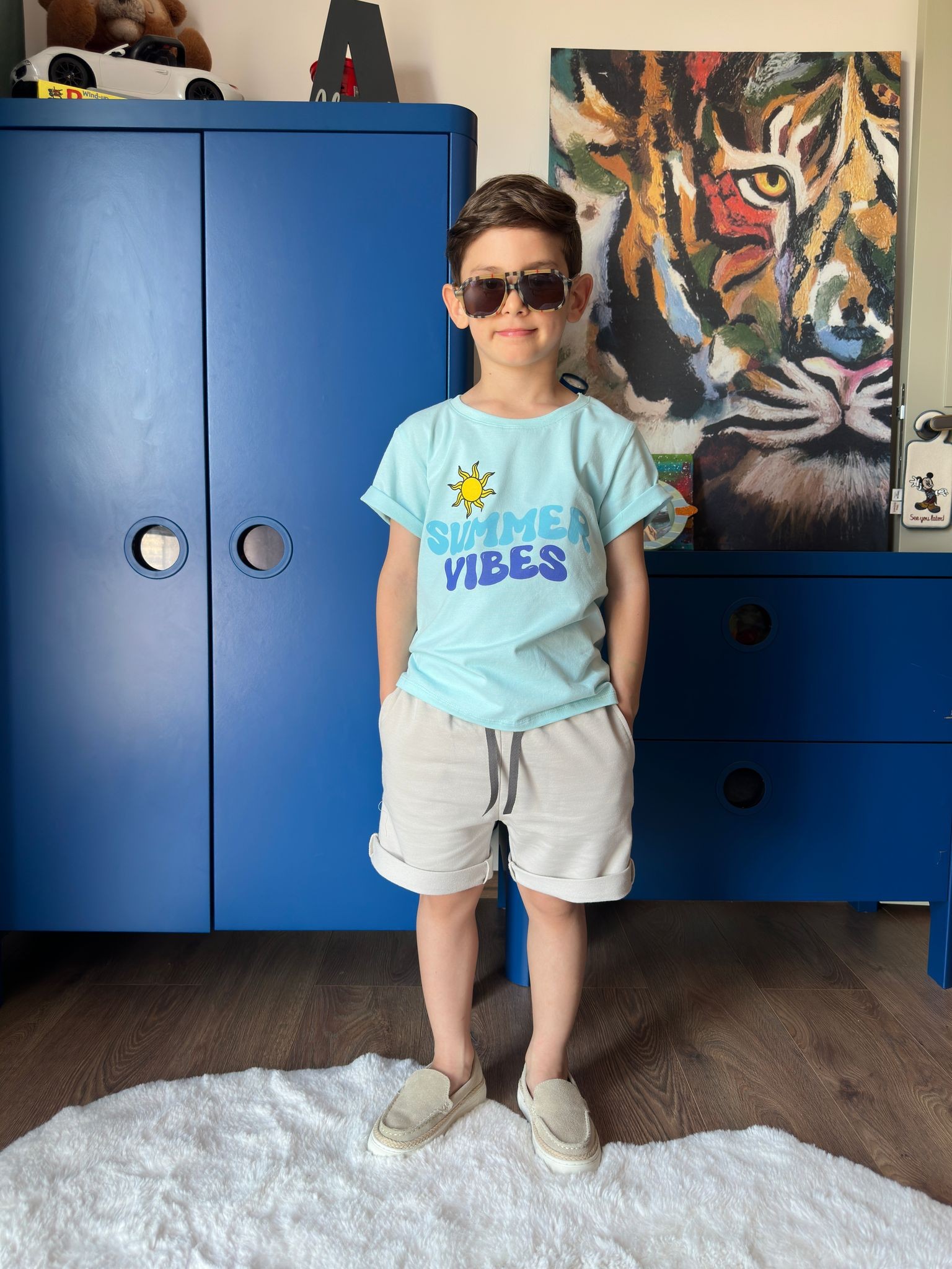 Summer Vibes Baskılı Mavi Şortlu Erkek Takım