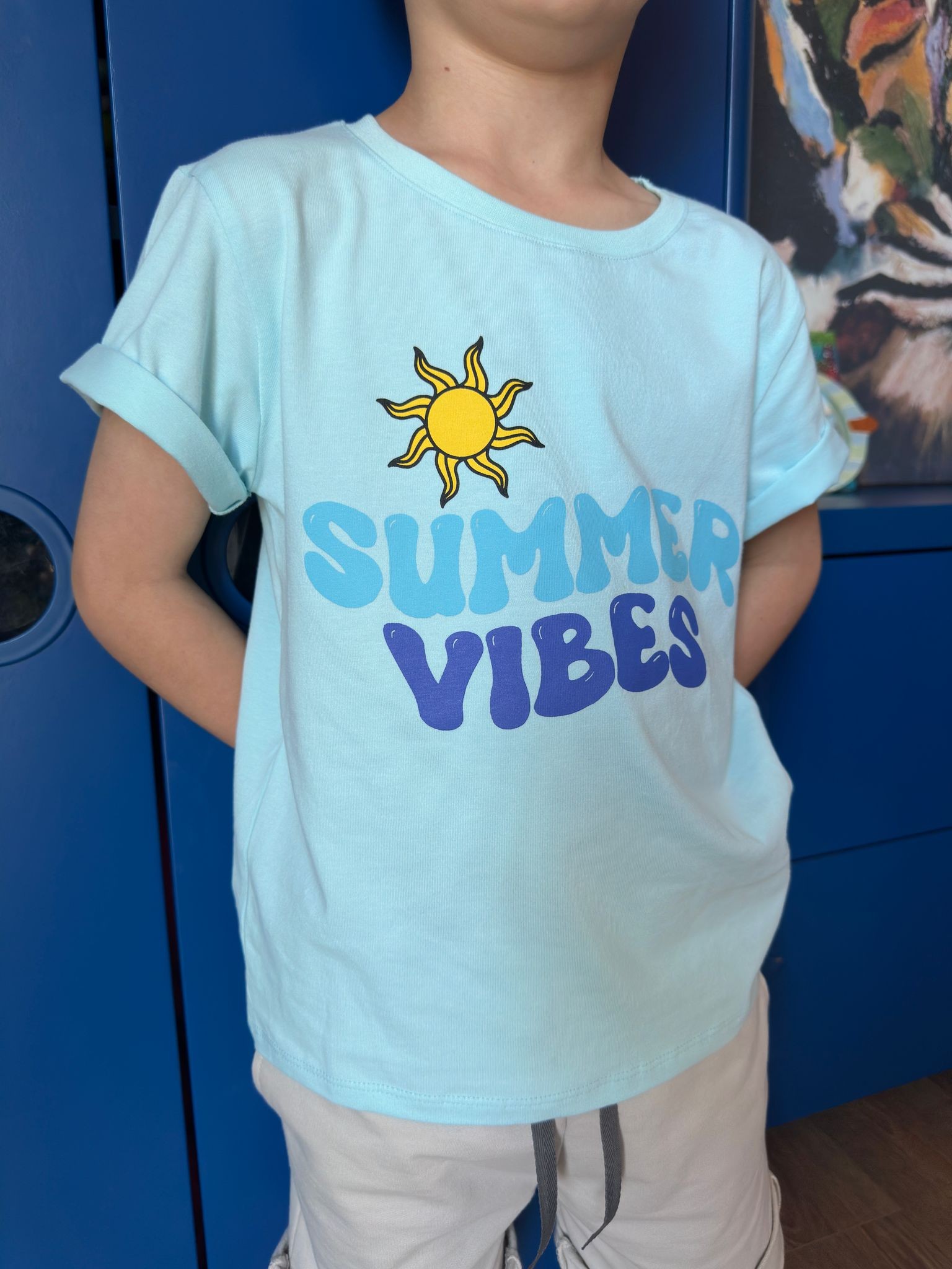 Summer Vibes Baskılı Mavi Şortlu Erkek Takım