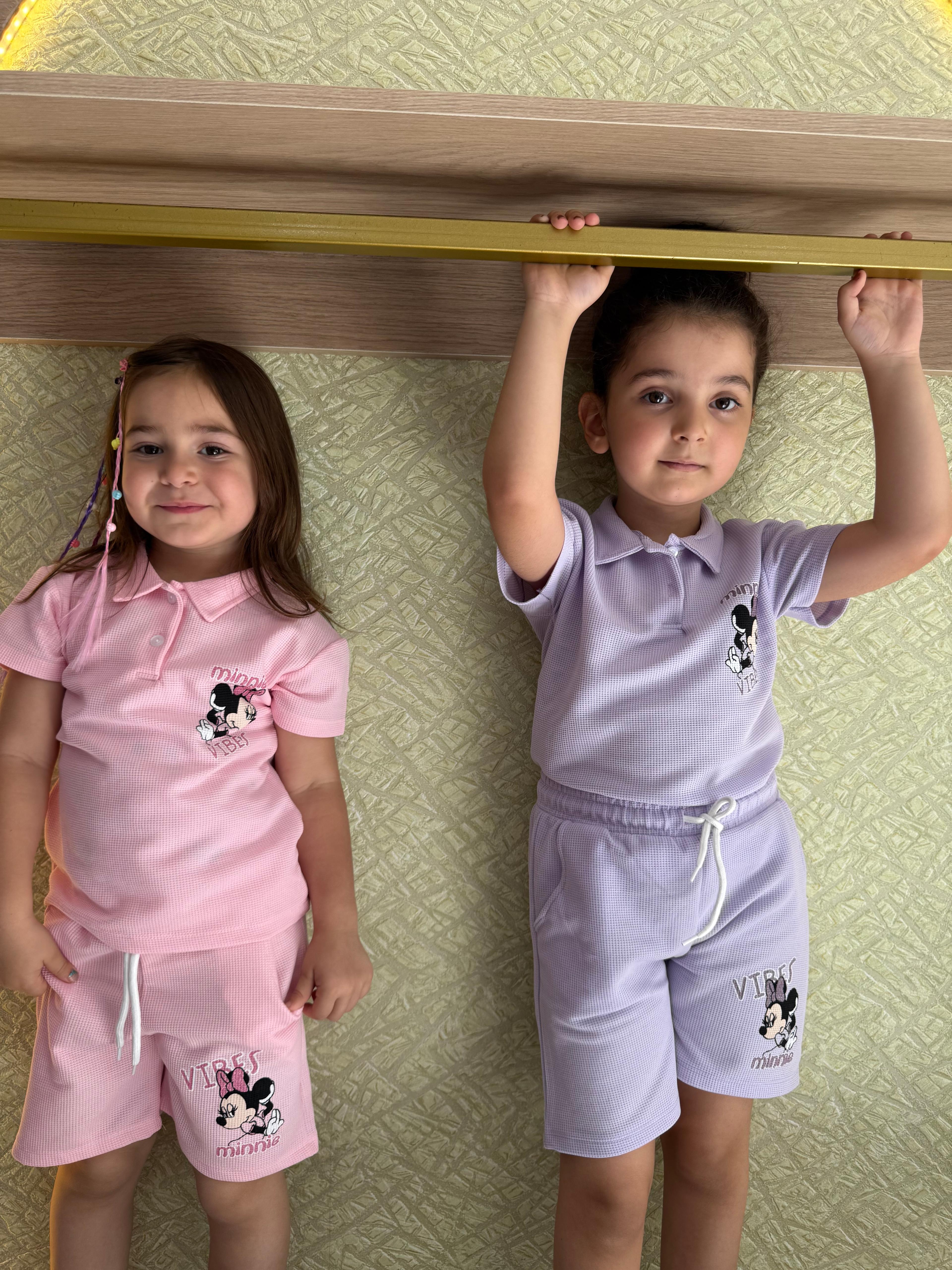 Micky Maus İşlemeli Kız Çocuk Takım  - lila