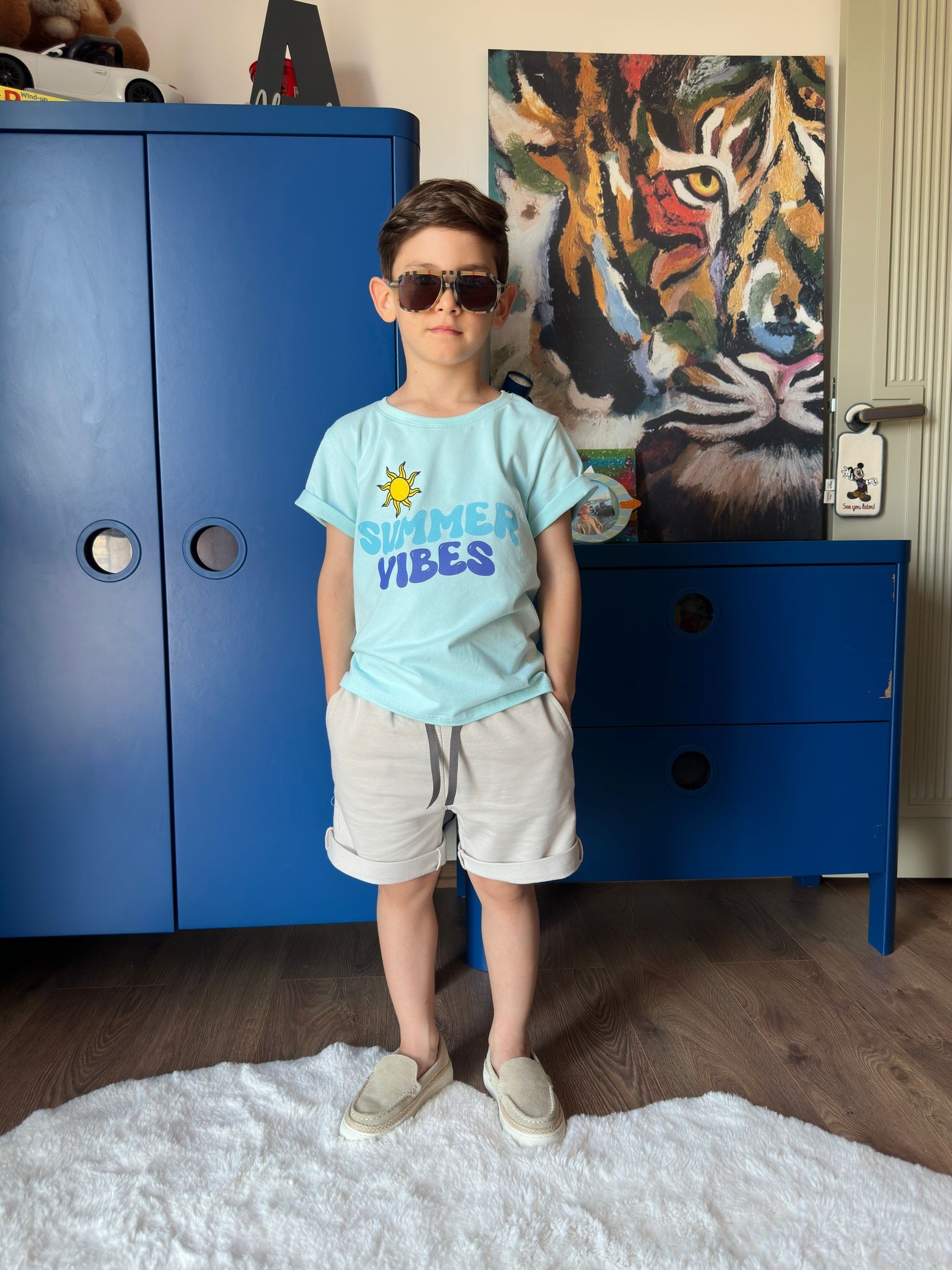Summer Vibes Baskılı Mavi Şortlu Erkek Takım
