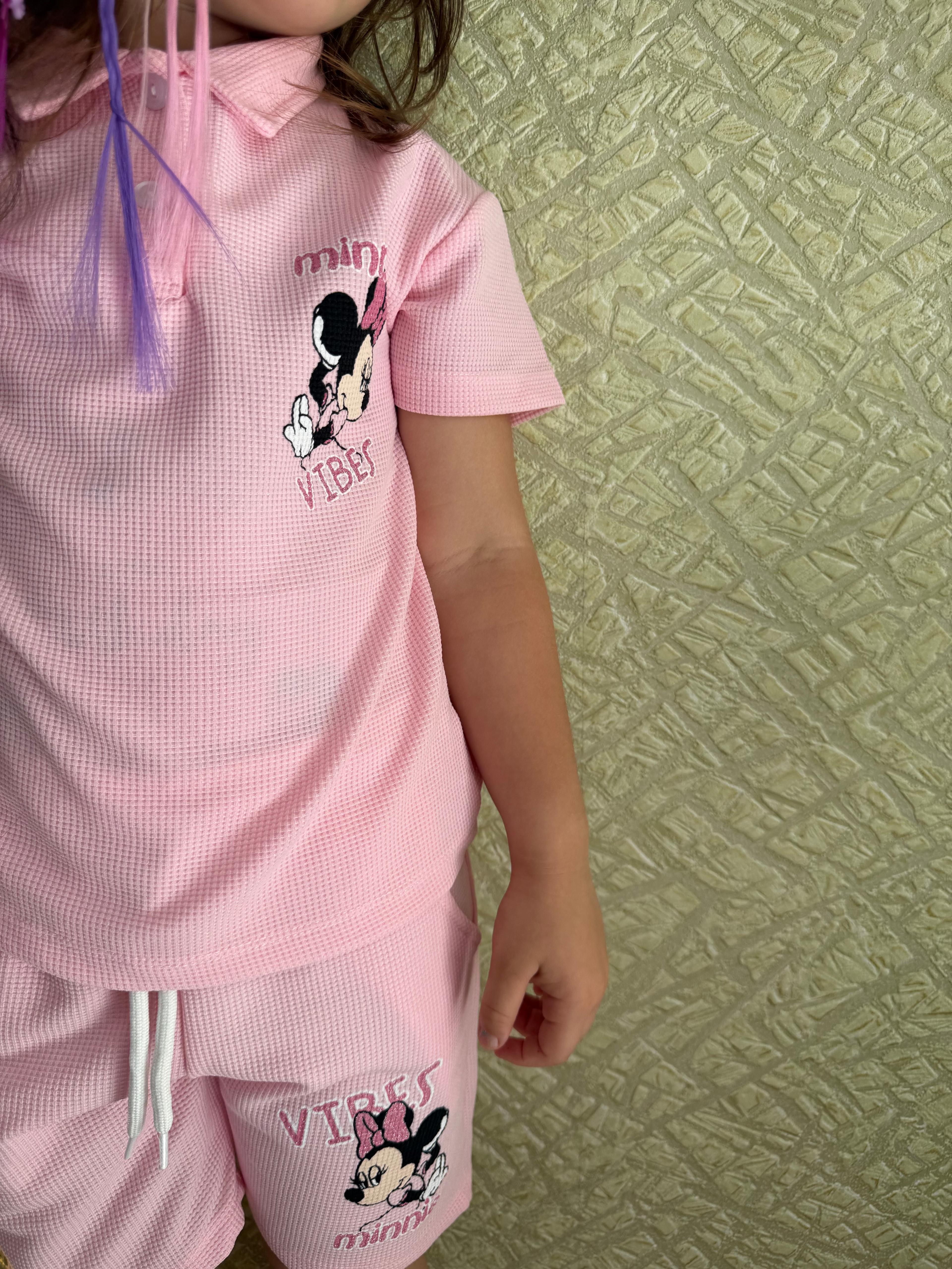 Micky Maus İşlemeli Kız Çocuk Takım  - açık pembe