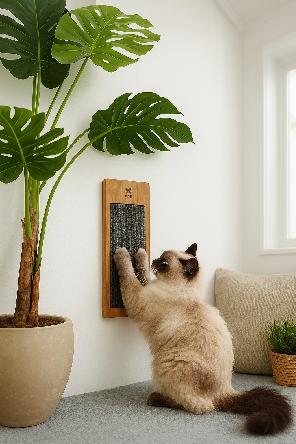 Duvara Monte Masif Ahşap Doğal Kedi Tırmalama Tahtası