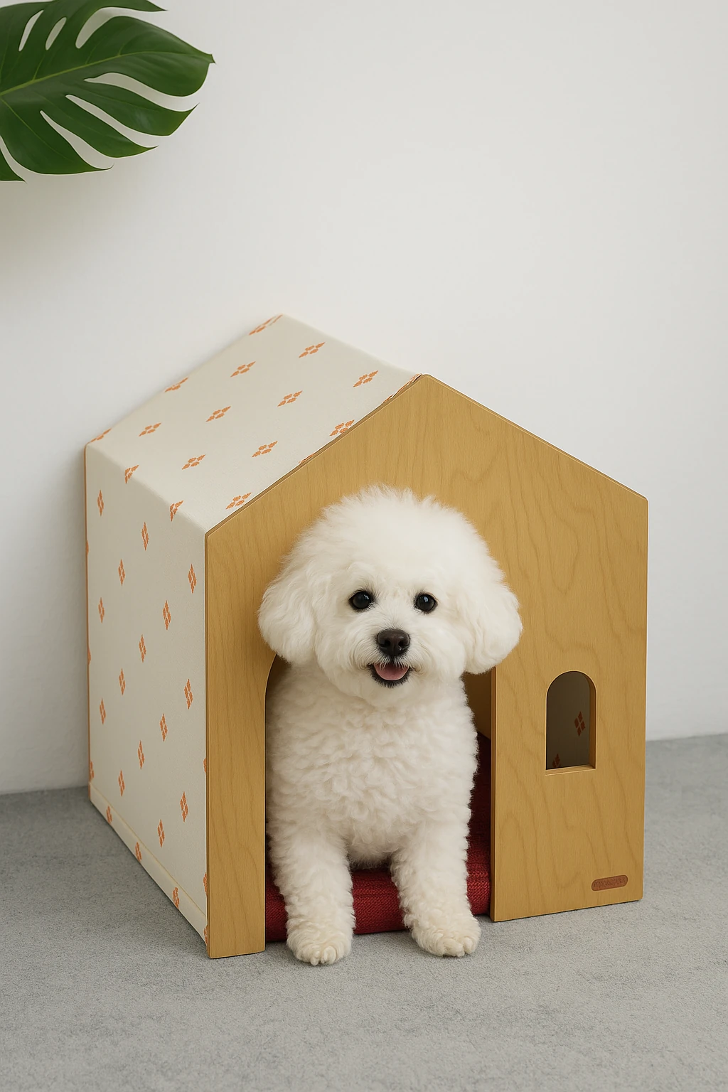 Demonte Ahşap Hava Alabilen Değiştirilebilir Kumaş Kedi ve Köpek Evi Turuncu