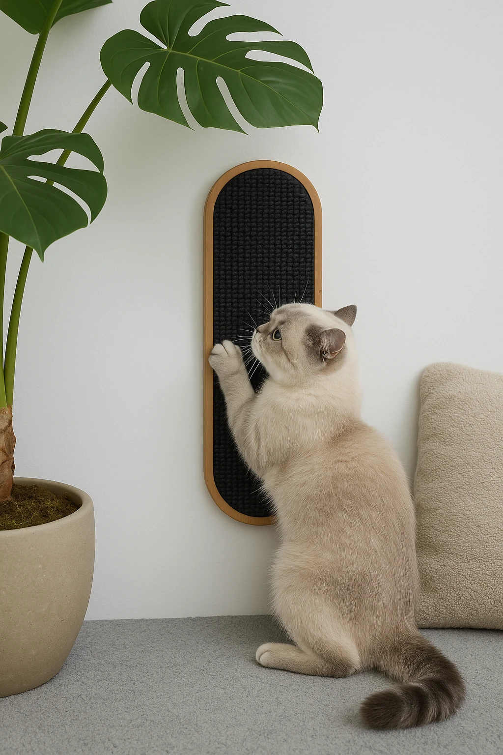 Duvara Monte Masif Ahşap Erkek Kedi Tırmalama Tahtası Siyah