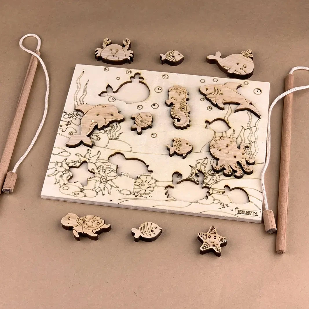 Ahşap Mıknatıslı Yapboz Balık Tutma Oyunu