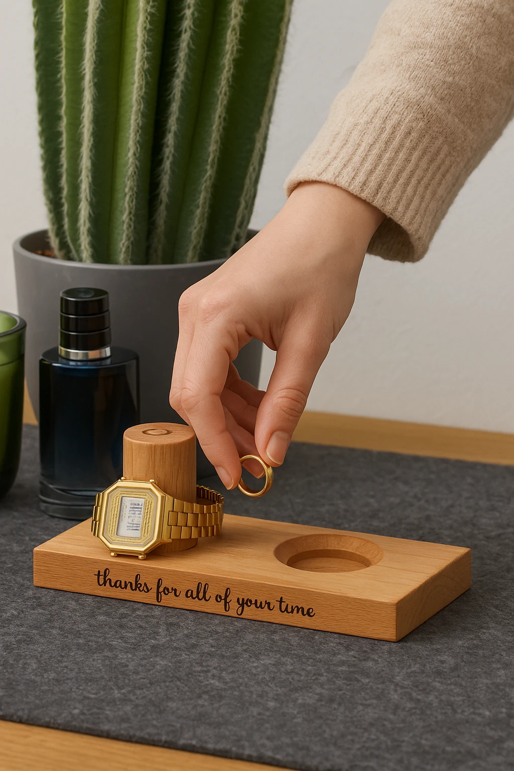 Masif Ahşap Saat ve Kol düğmesi Standı