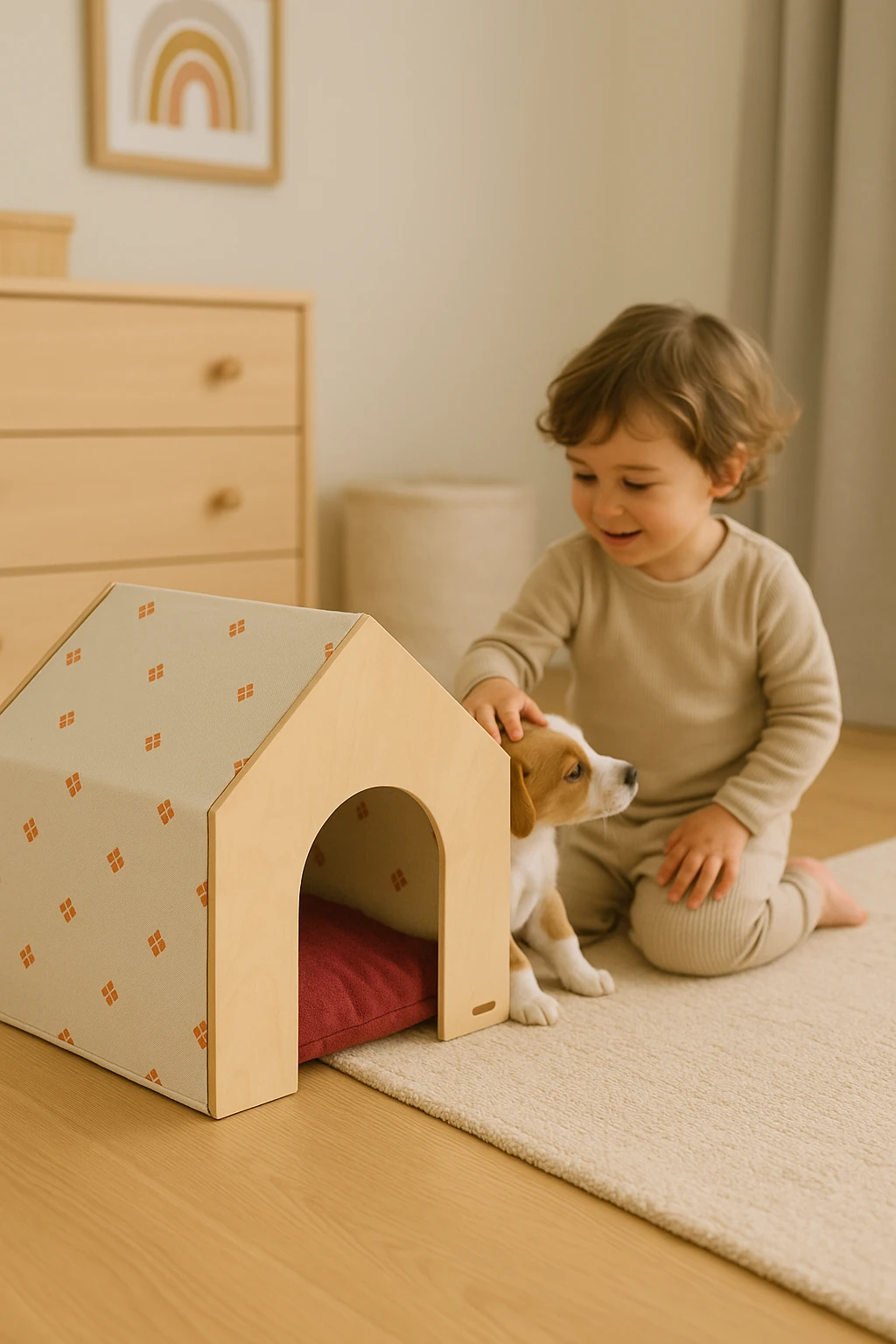 Demonte Ahşap Hava Alabilen Kedi ve Köpek Evi Mavi Turuncu