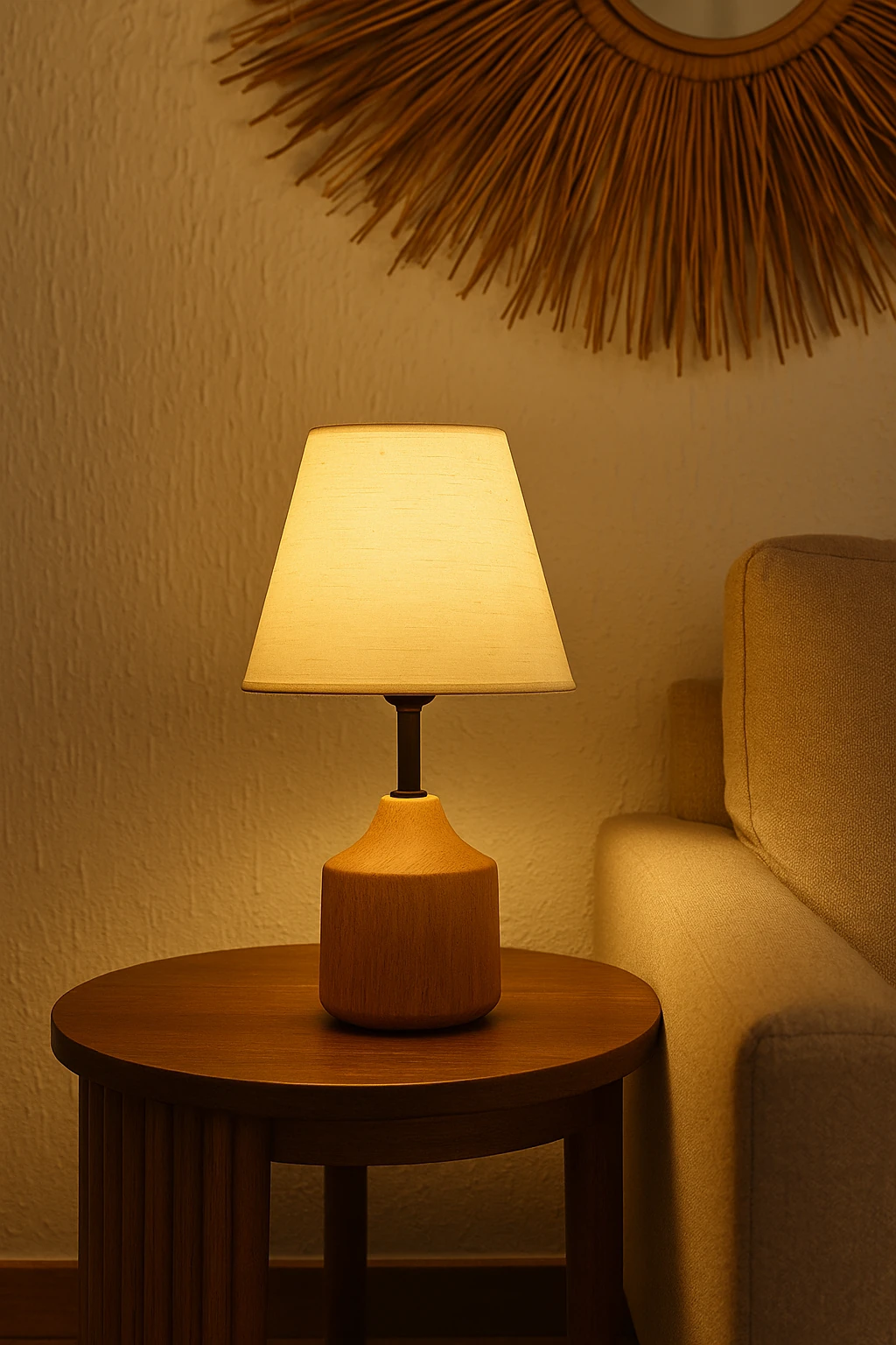 Ahşap Ayaklı Kumaş Konik Başlı Modern Abajur Surya