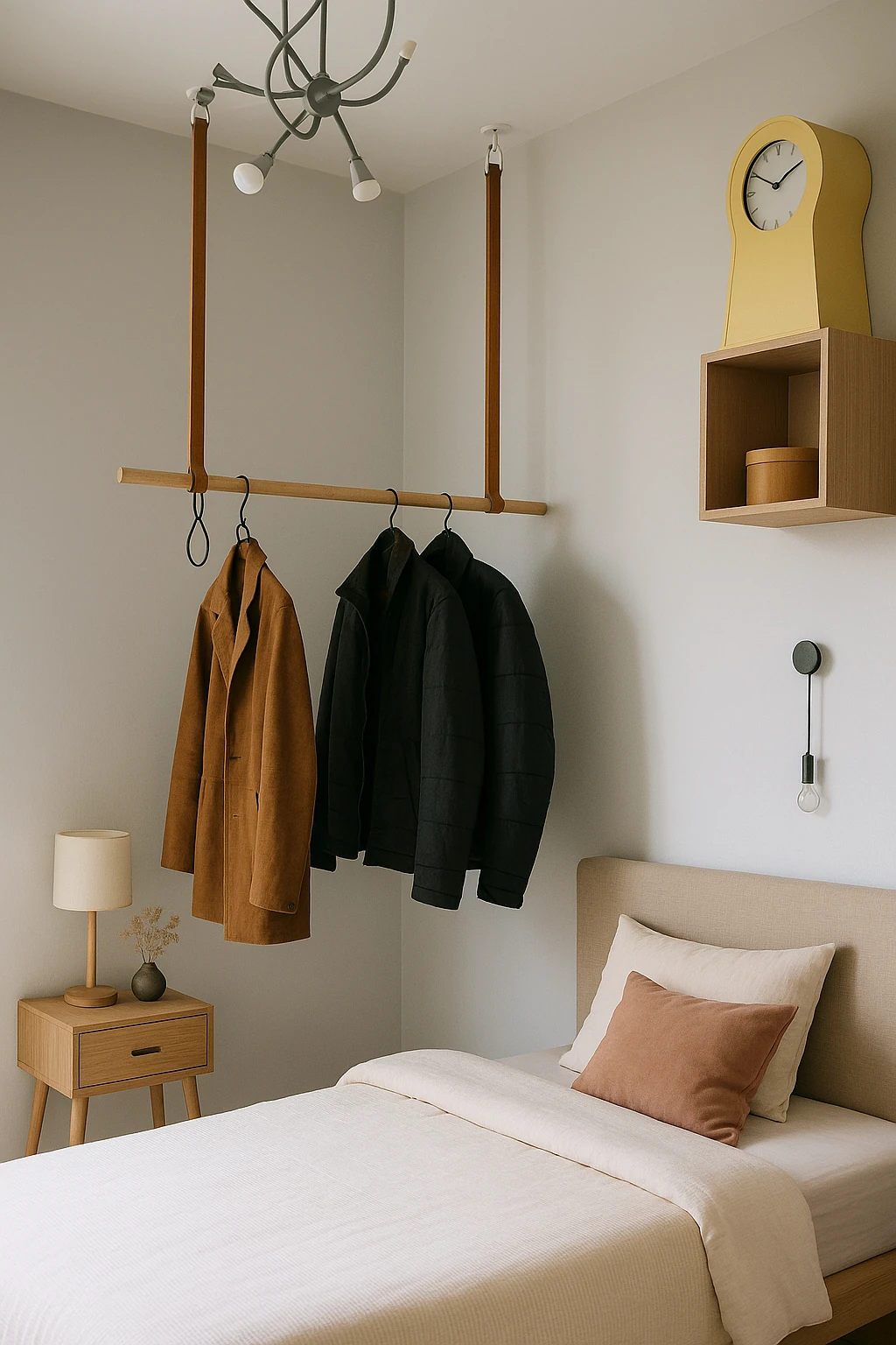 Duvara Monte Pamuk Şeritli Doğal Ahşap 80-14cm Elbise Askılık