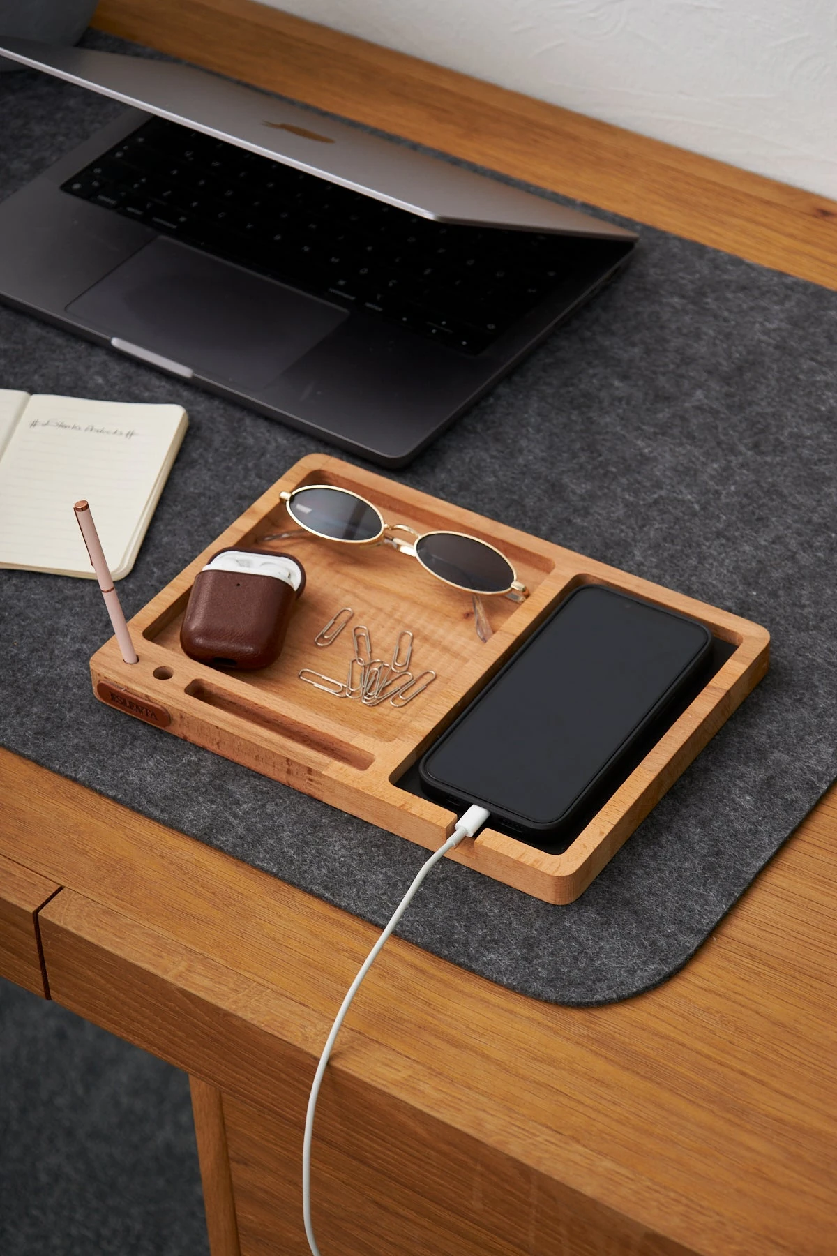 Ahşap Masif Ofis İçin Masa Aksesuarları Telefon Standı