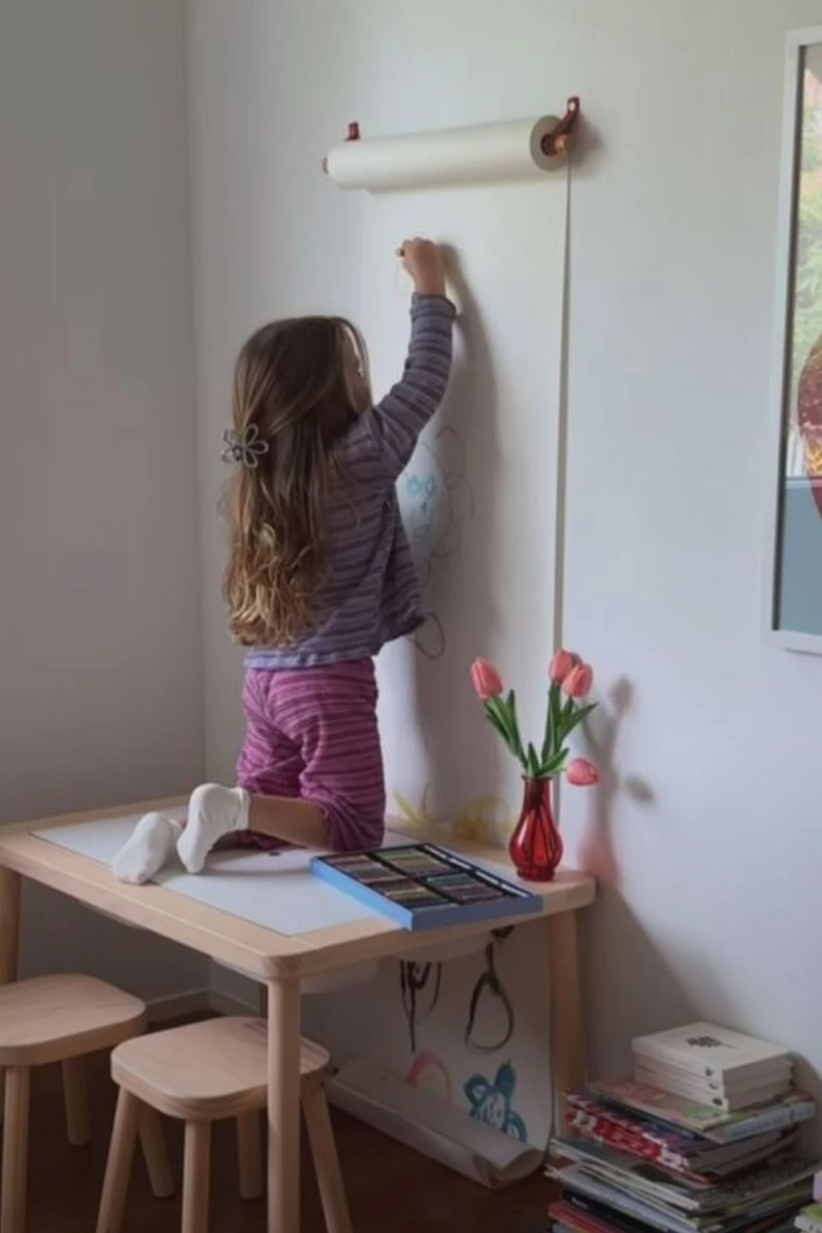 Duvara Monte 10 Metre Beyaz Rulo Kağıt, Boyama Seti Ve Çizim Beyaz Kağıt