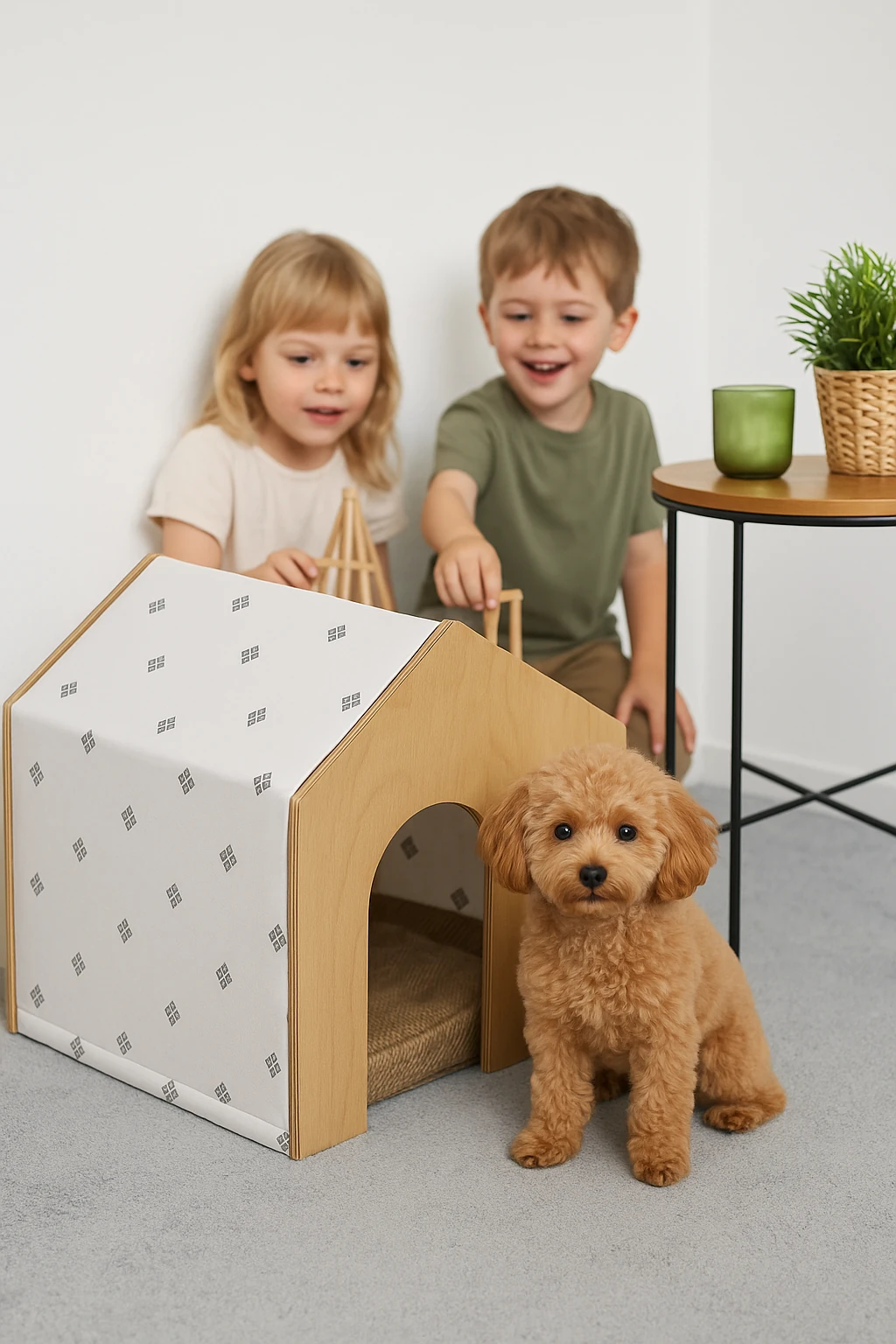 Demonte Ahşap Hava Alabilen Değiştirilebilir Kumaş Kedi ve Köpek Evi Gri